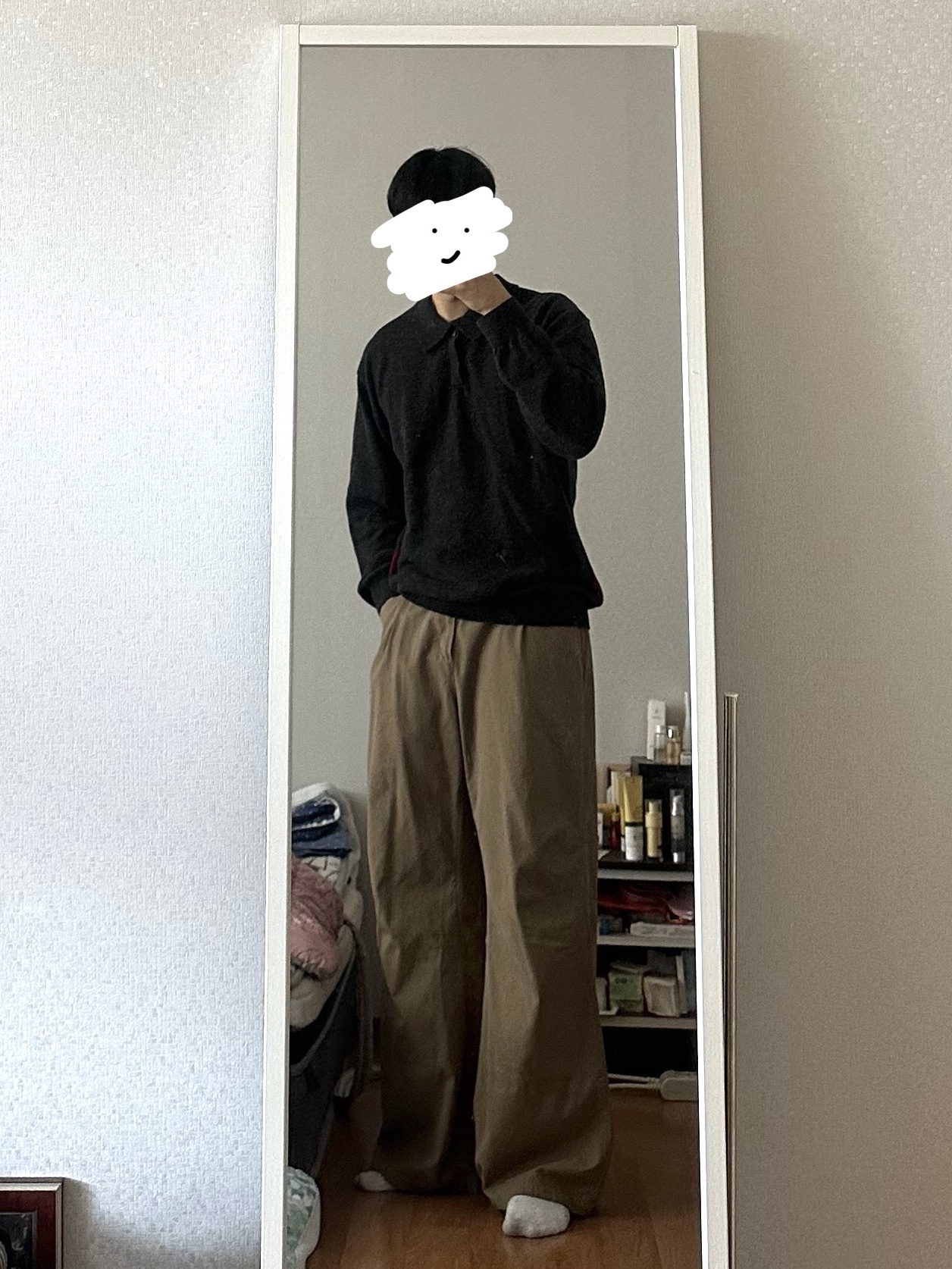 Polyteru 3 Dart Chino Pants 1.3v Beige 착용 스타일 - 1