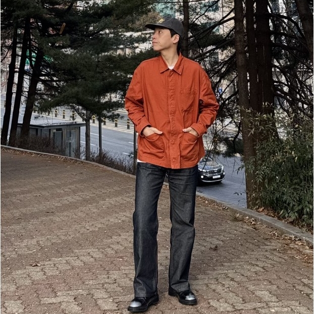 HIS HAZZYS Work Jacket Orange 착용 스타일