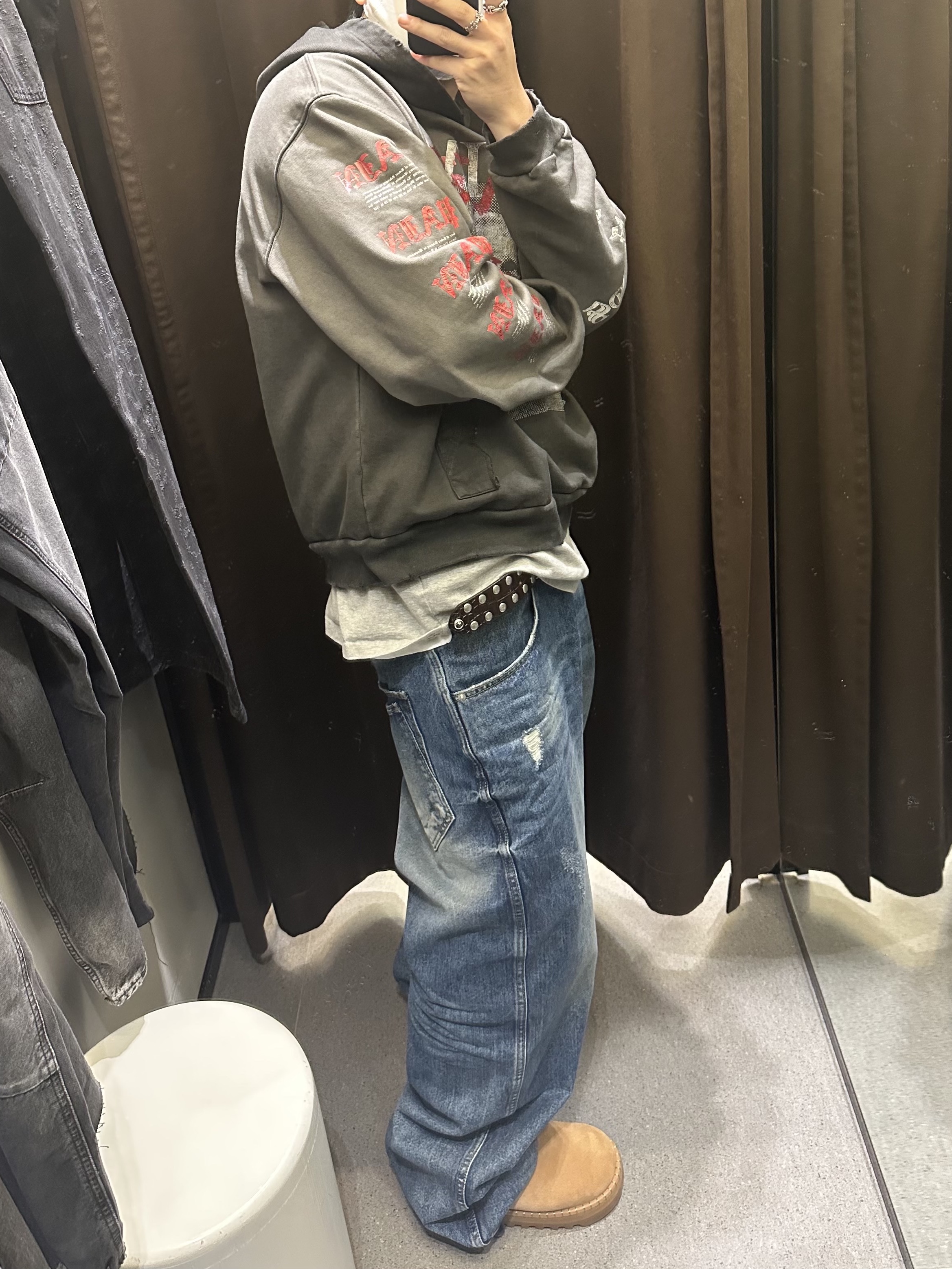 논노드 더블 포켓 재패니스 데님 미드 블루 착용 스타일 - 5