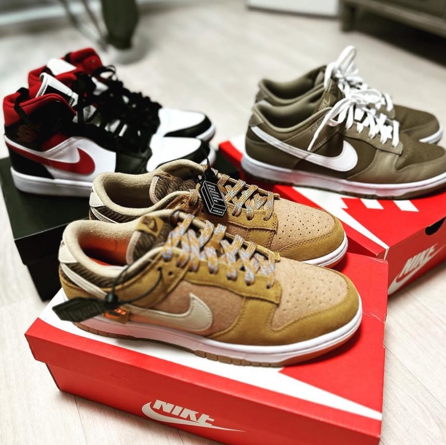 Nike Dunk Low Retro Khaki Hazel Rush, Nike Dunk Low SE Praline Desert Ochre 착용 스타일