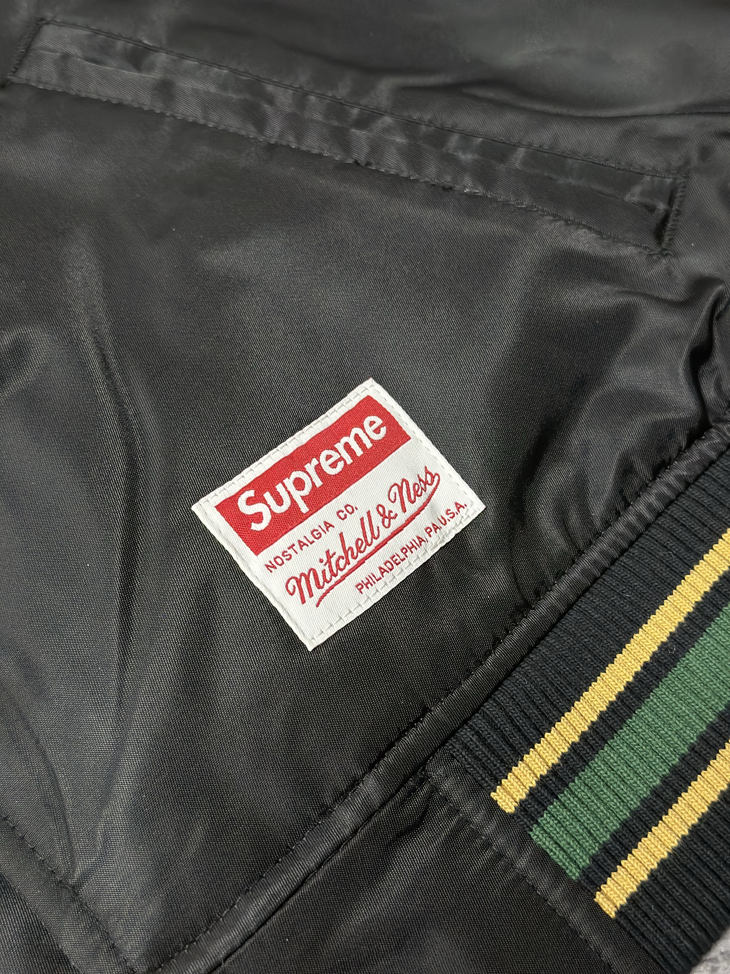 Supreme Mitchell & Ness Camo Logo Varsity Jacket Black - 25SS 착용 스타일 - 4