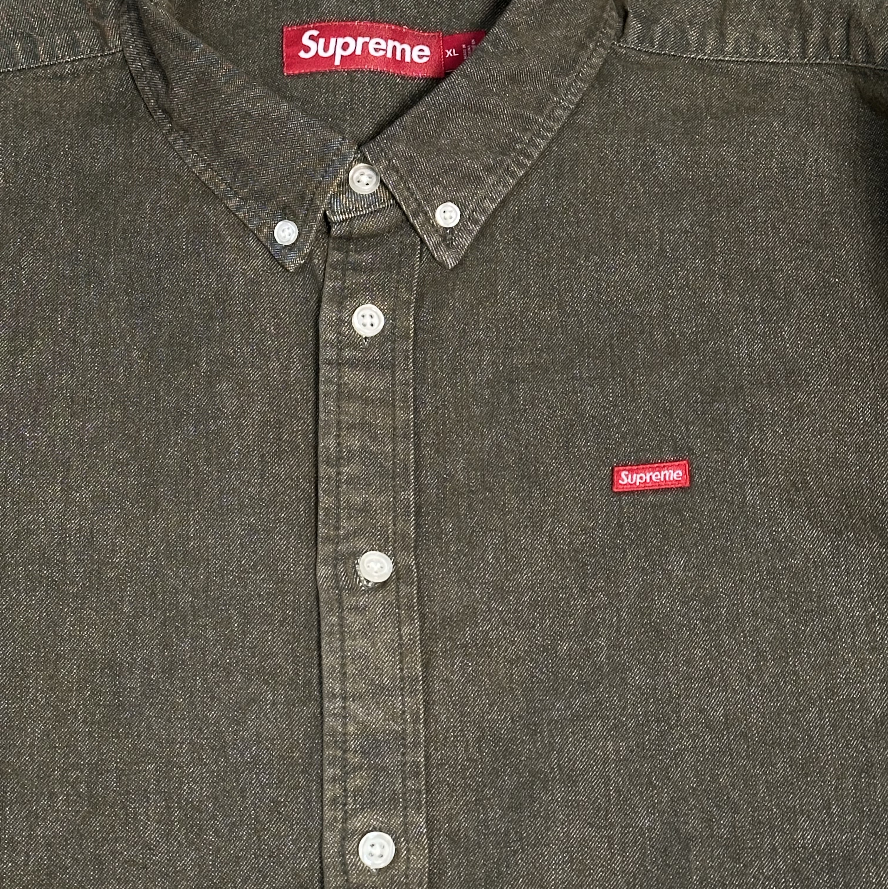 Supreme Small Box Denim Shirt Olive - 25SS 착용 스타일