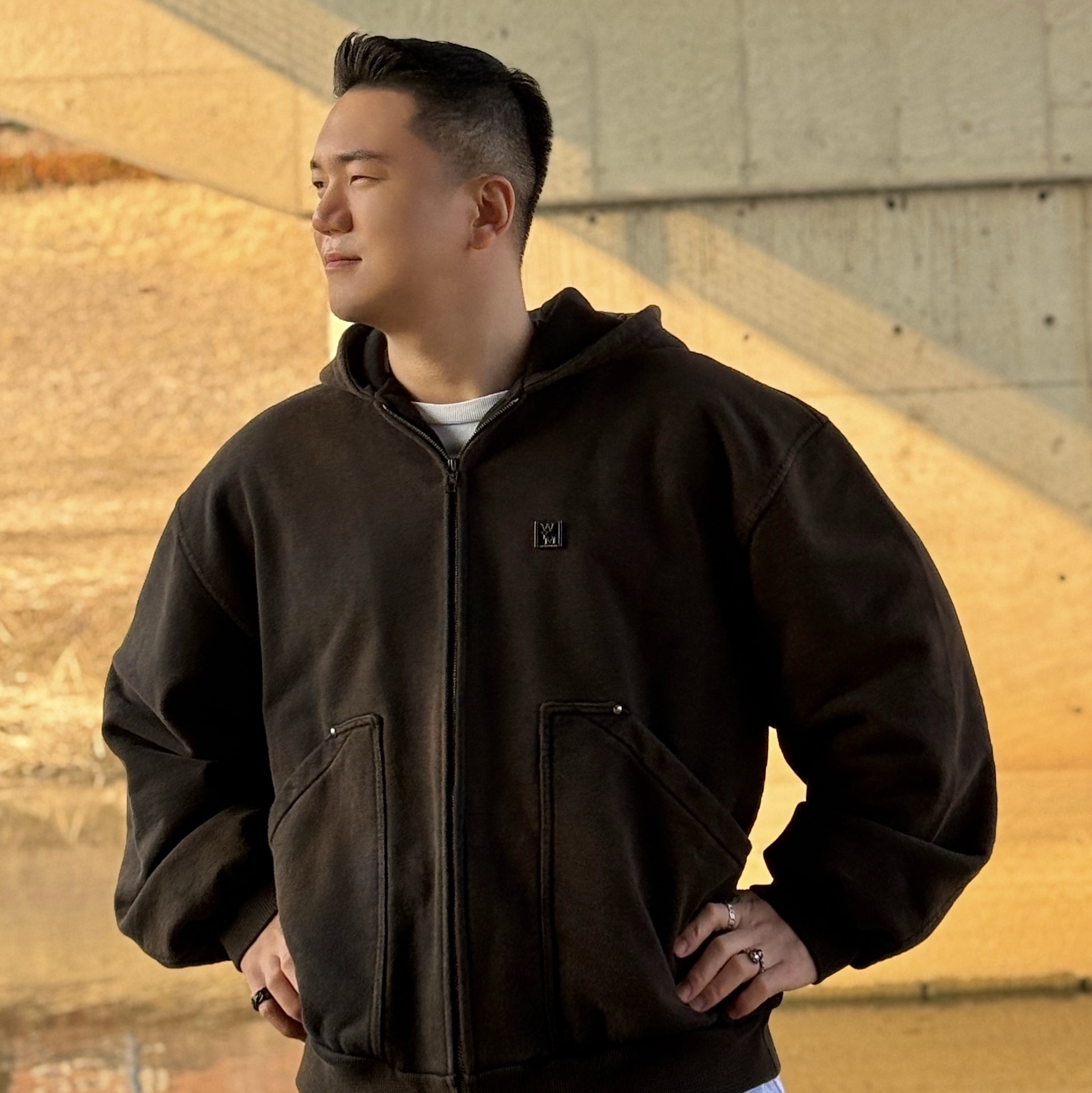 Wooyoungmi Dyeing Hood Zip Up Brown - 25SS 착용 스타일