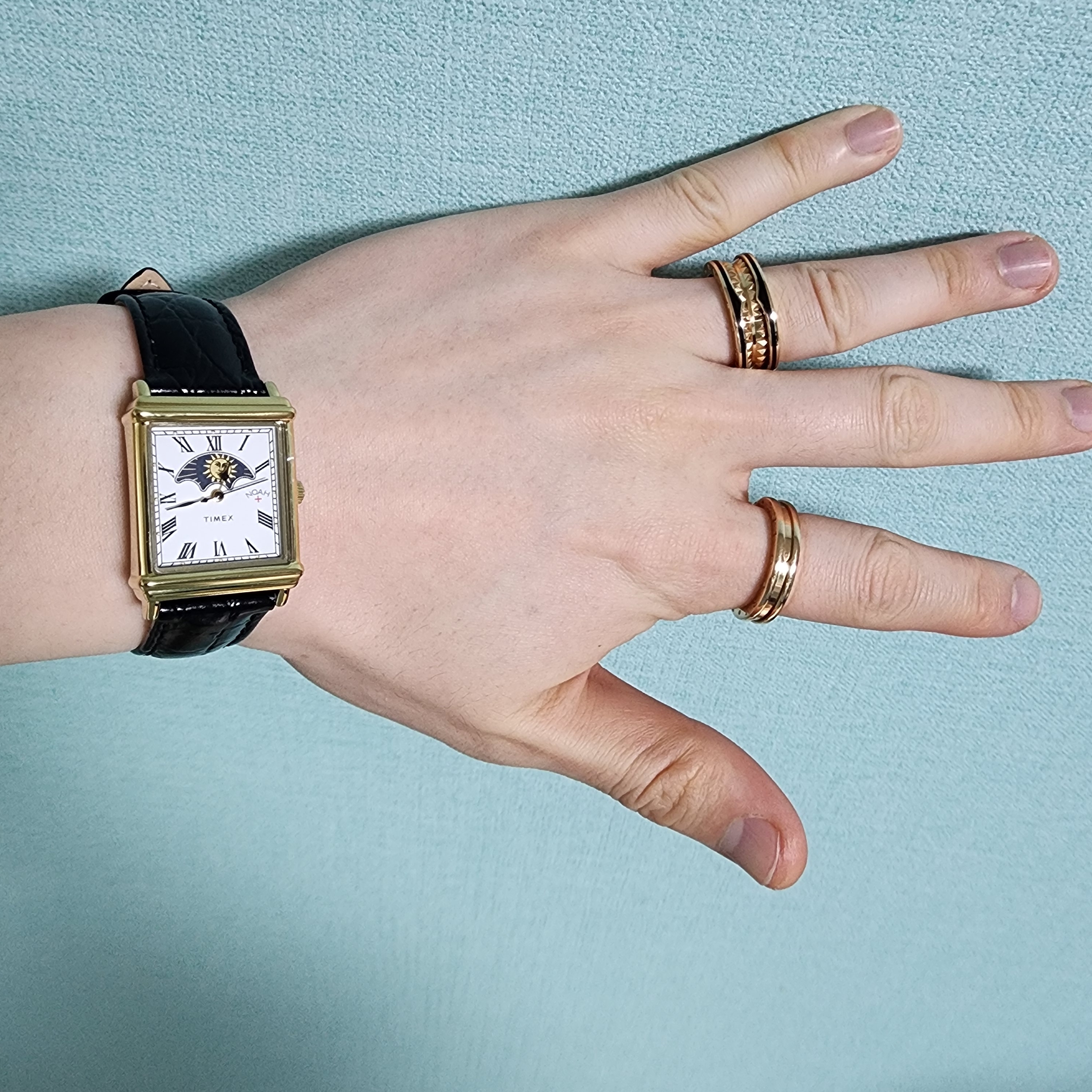Timex x Noah Sun and Moon Watch Black Gold 착용 스타일