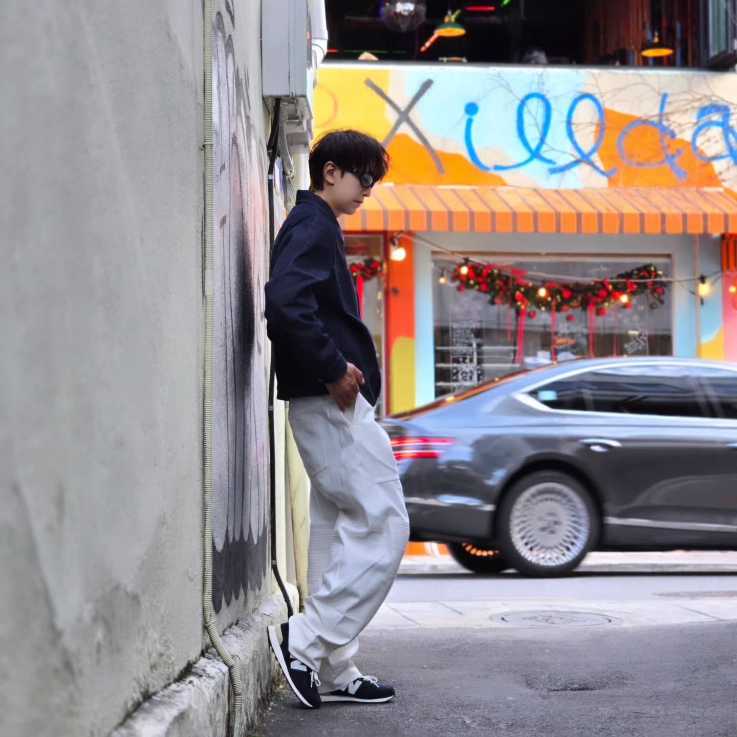 New Balance x Pottery 574 Premium Hard Navy 착용 스타일 - 1