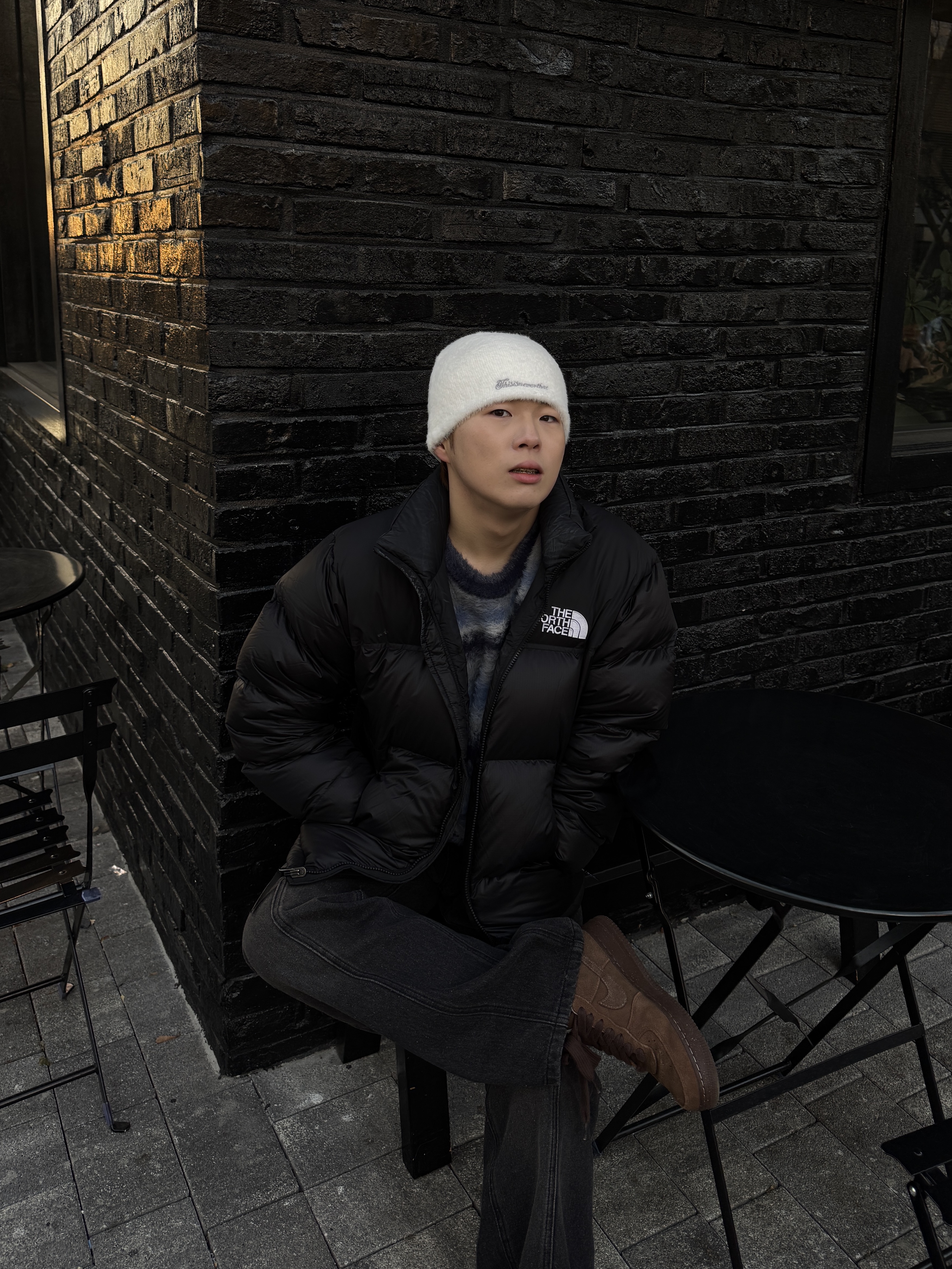 (W) Nike Air Force 1 '07 Cacao Wow, The North Face 1996 Eco Nuptse Jacket Black 착용 스타일
