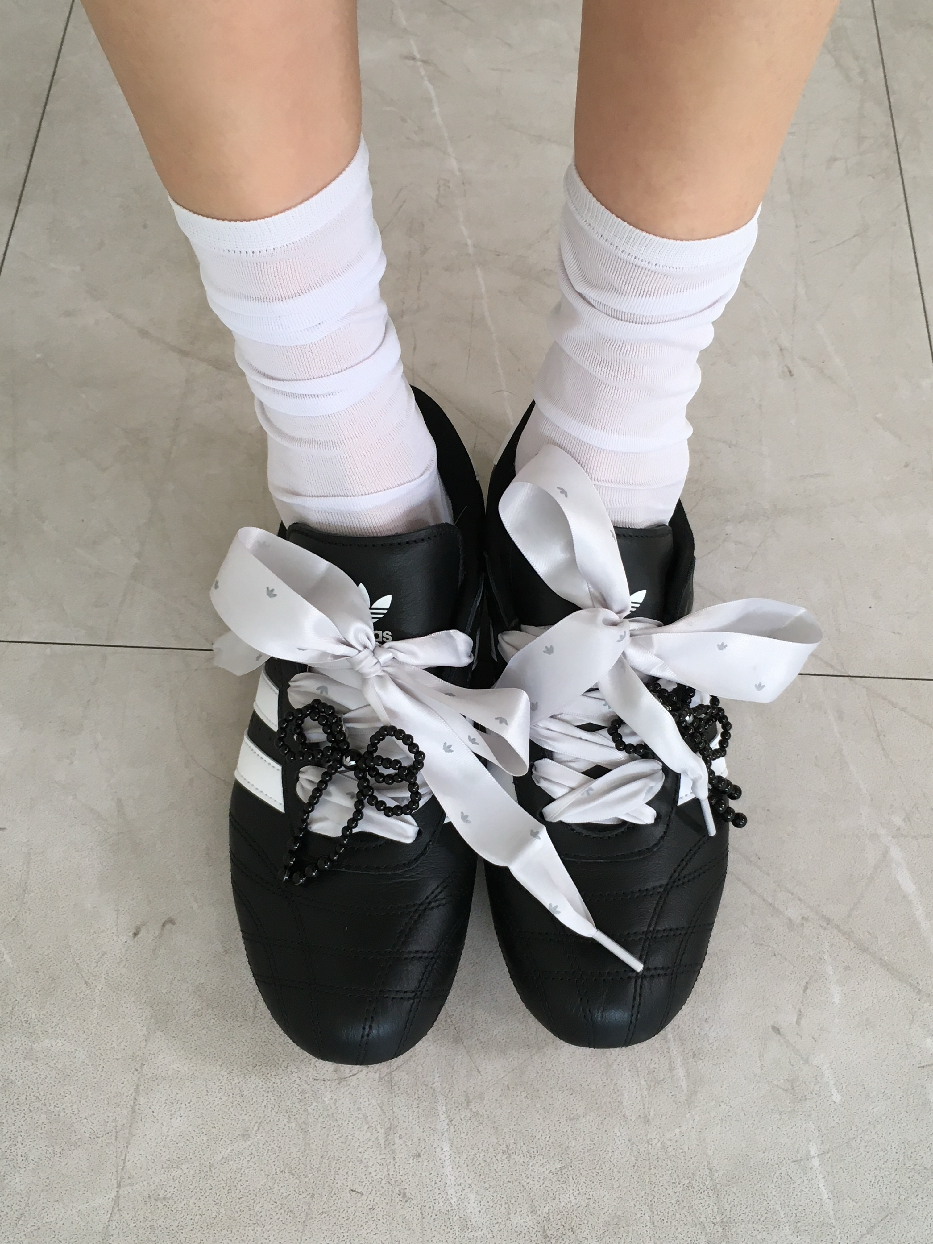 (W) Adidas Taekwondo Lace Core Black Cloud White 착용 스타일