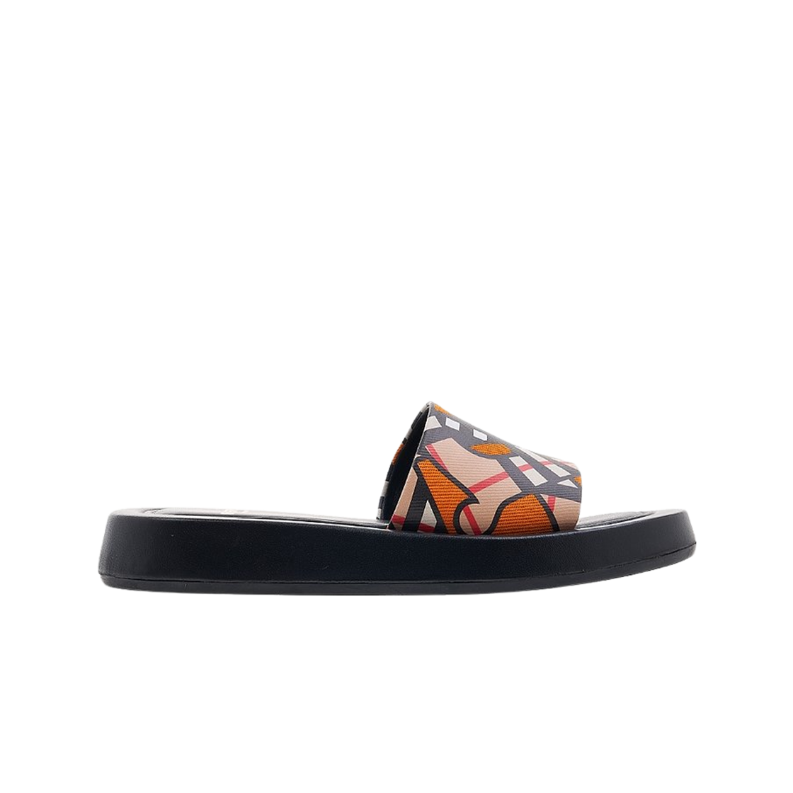 8056188 (W) Burberry Monogram Print Canvas Slides Bright Orange Black