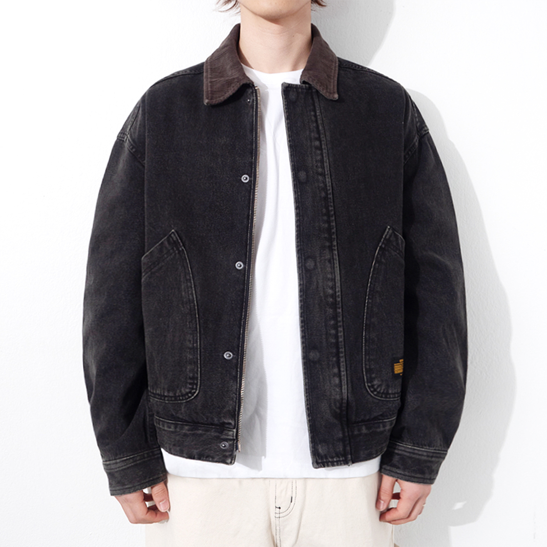 큐티에잇 가먼츠 데님 플라켓  트러커 자켓 블랙(QT8 GARMENTS Denim Placket Trucker Jacket Black) - 3