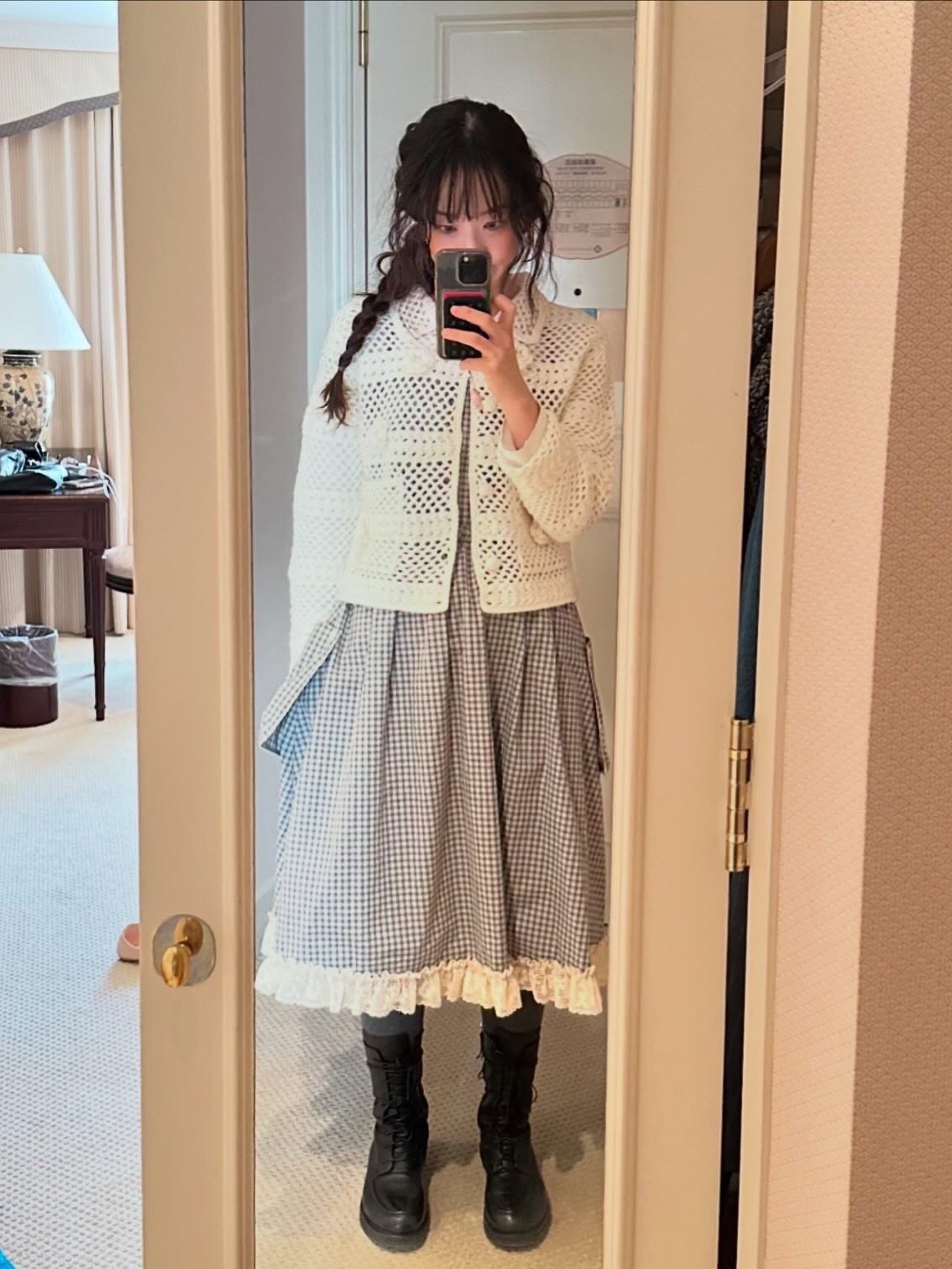 FLETTA Cotton Check Lace Overall 착용 스타일 - 3