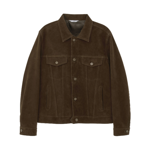 2501MLJBR(1) STU Goat Suede Trucker Jacket Brown