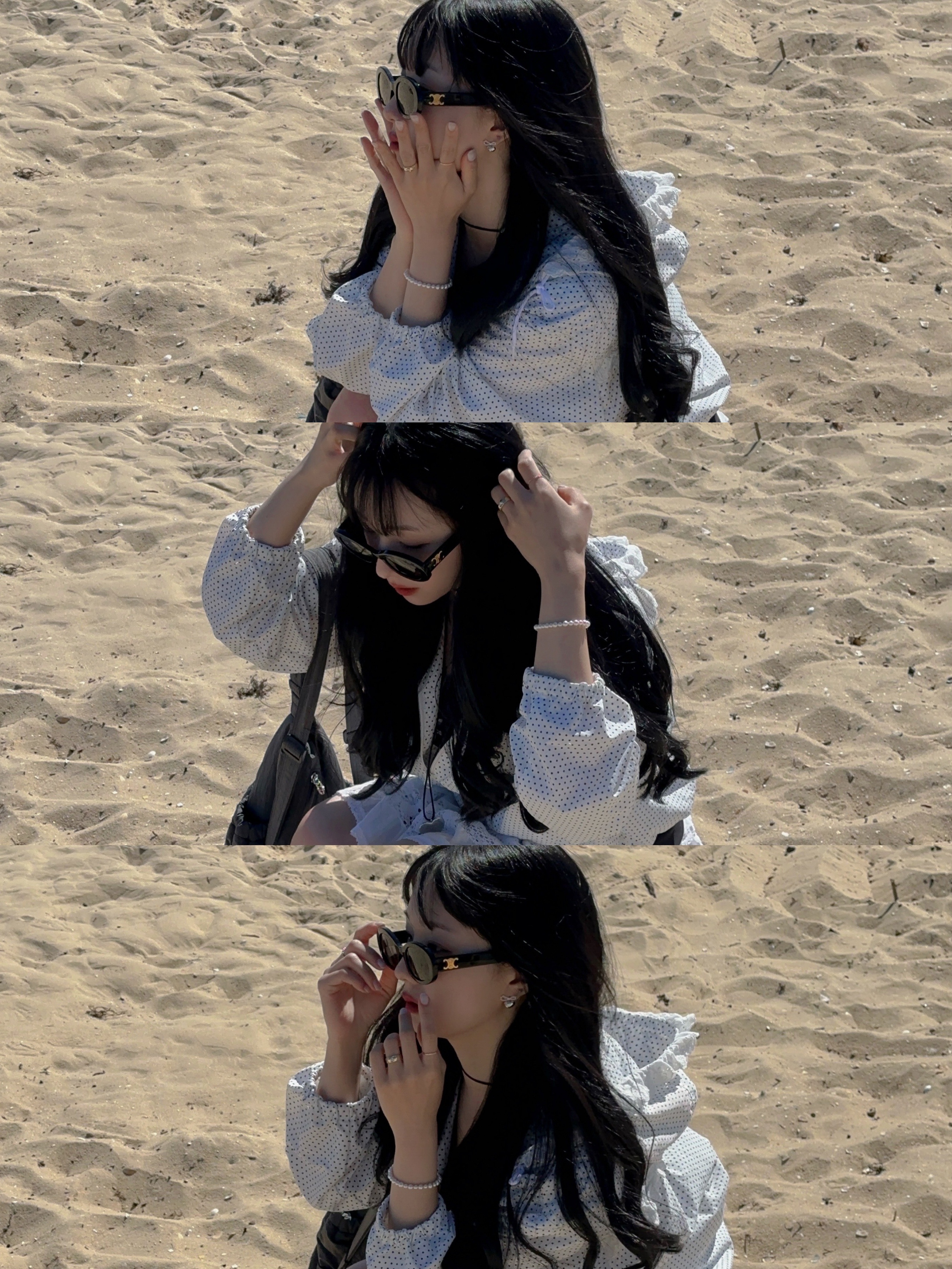 (W) Celine Triomphe 01 Sunglasses in Acetate Black, New Balance 530 White 착용 스타일 - 2