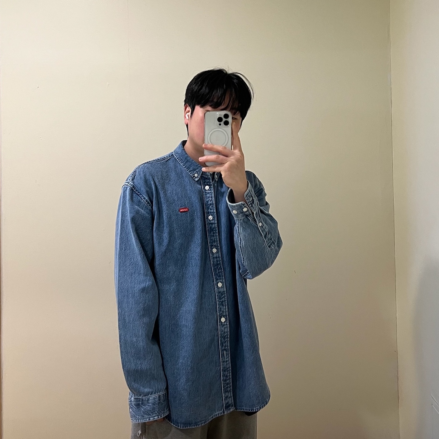 Supreme Small Box Denim Shirt Washed Indigo - 25SS 착용 스타일 - 2