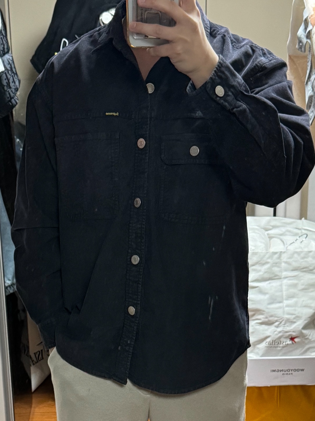Supreme Washed Corduroy Shirt Black - 25SS 착용 스타일 - 2