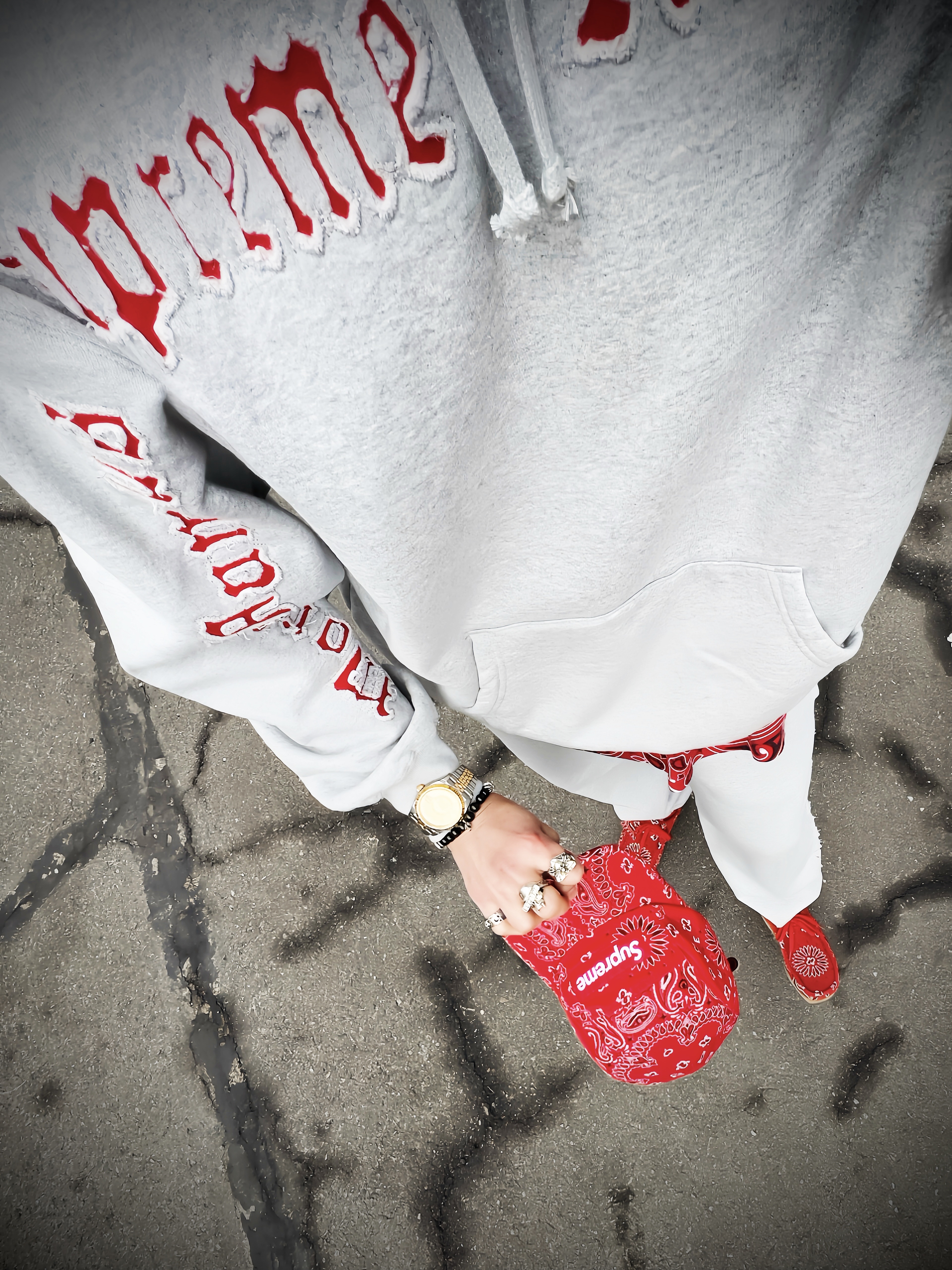 Supreme Bandana Camp Cap Red - 21SS, Supreme Small Box T-Shirt Red Bandana - 21SS 착용 스타일 - 2