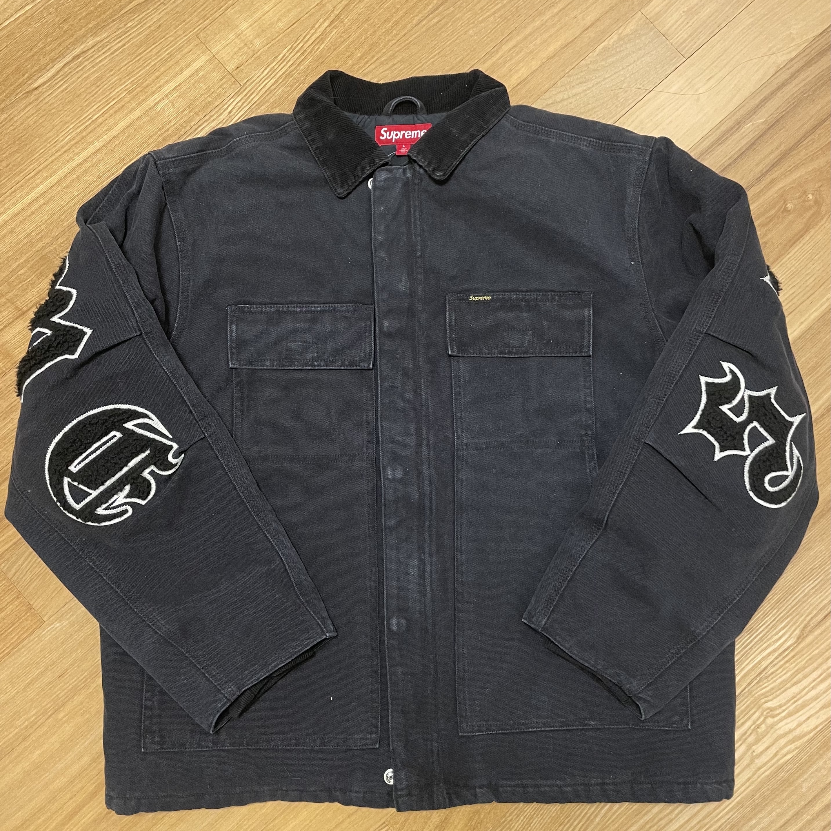 Supreme Old English Canvas Work Jacket Black - 25SS 착용 스타일 - 2