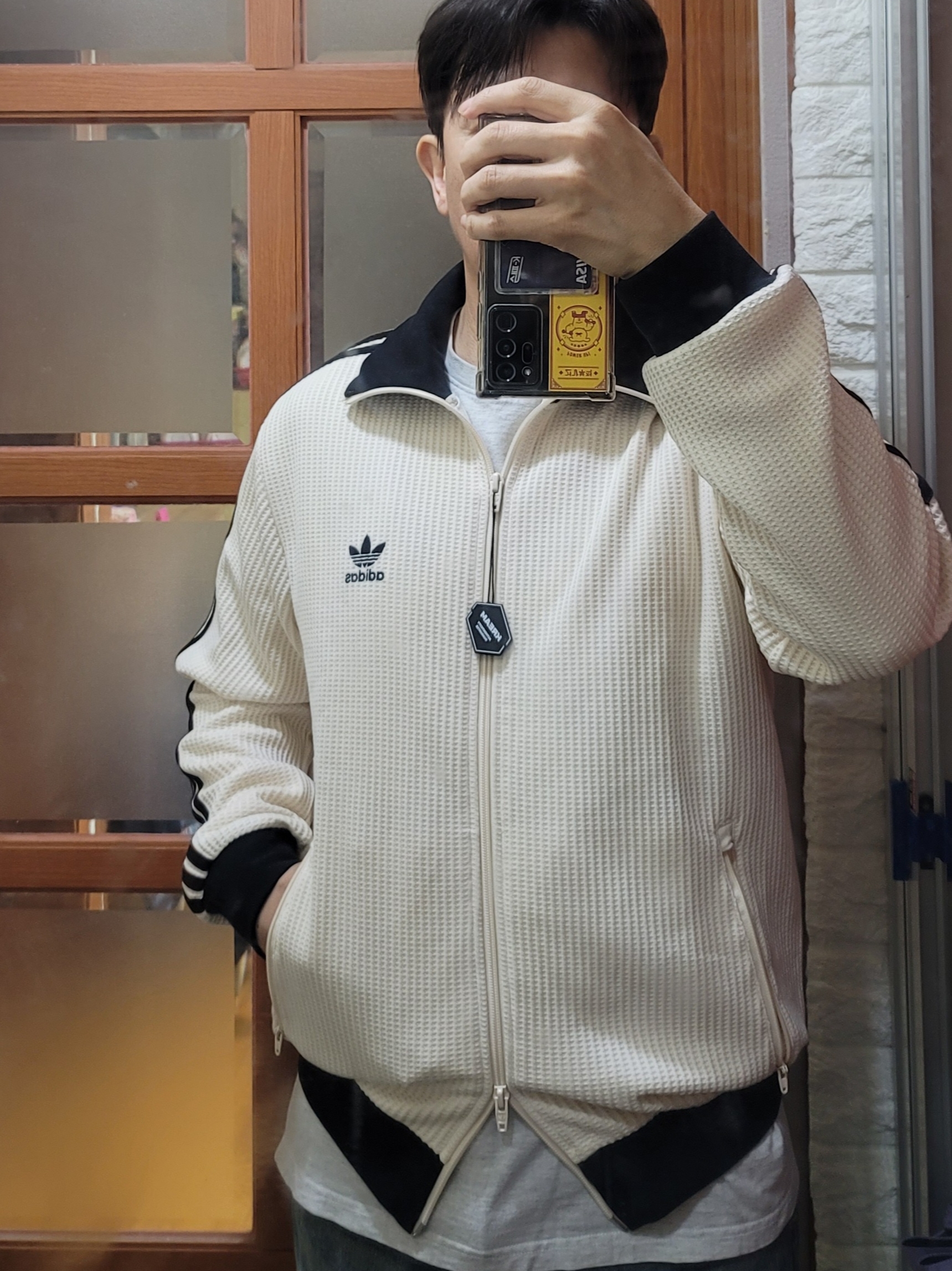 Adidas Waffle Beckenbauer Track Top Wonder White - KR Sizing 착용 스타일 - 1