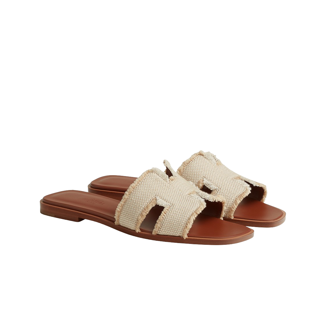 (W) 에르메스 오란 샌들 프린지 리넨 캔버스 & 베쥬((W) Hermes Oran Sandal Fringed Linen Canvas & Beige) - 2