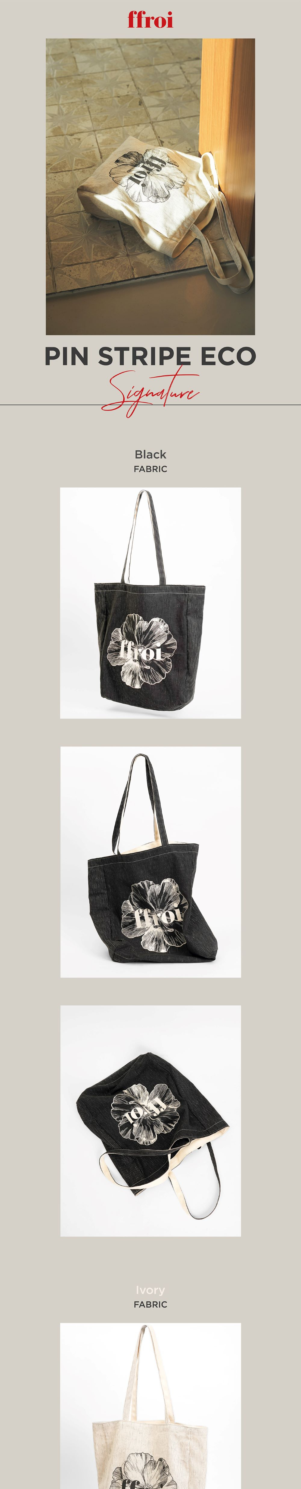 エコバッグ ffroi PIN STRIPE ECO 5BNY605 프루아 핀 스트라이프 에코 블랙 | FFROI | KREAM