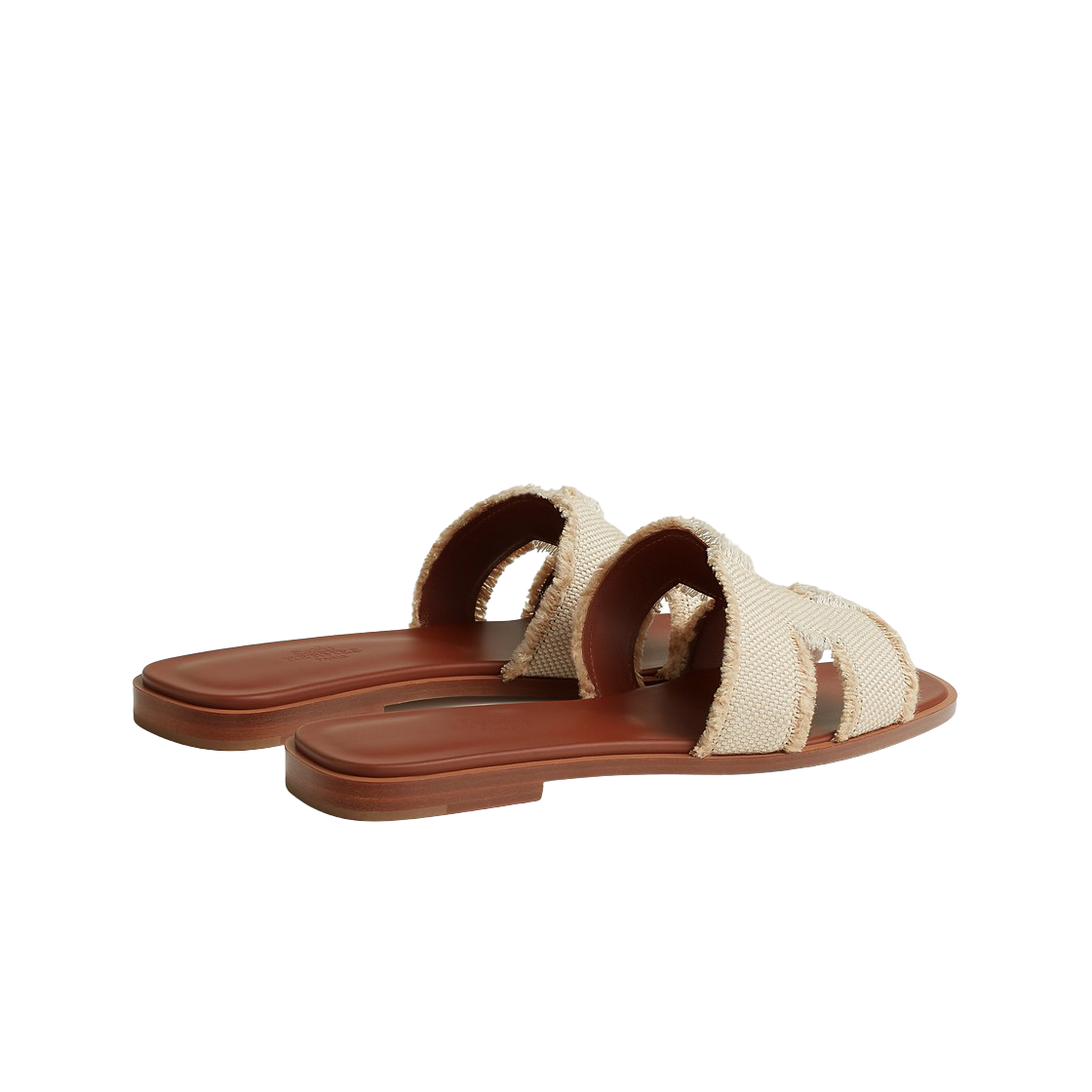 (W) 에르메스 오란 샌들 프린지 리넨 캔버스 & 베쥬((W) Hermes Oran Sandal Fringed Linen Canvas & Beige) - 3