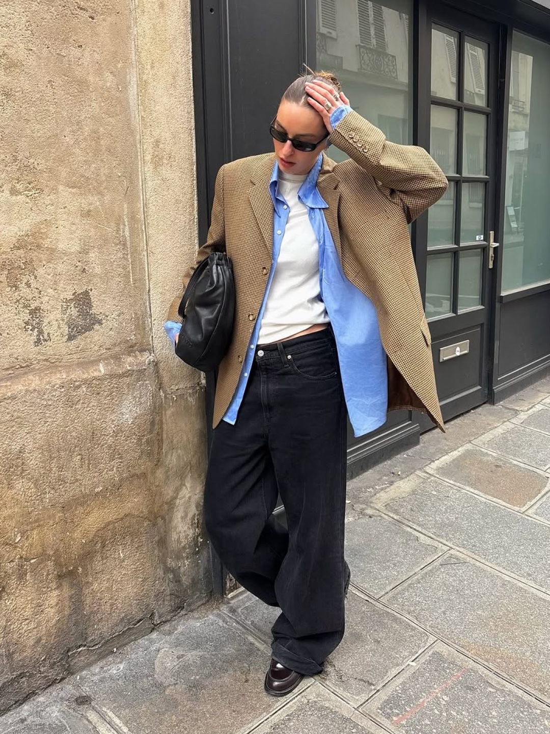 Zara Wool Twill Suit Blazer Anthracite Grey, Zara x Ader Error Oversized Blazer Black 착용 스타일 - 5