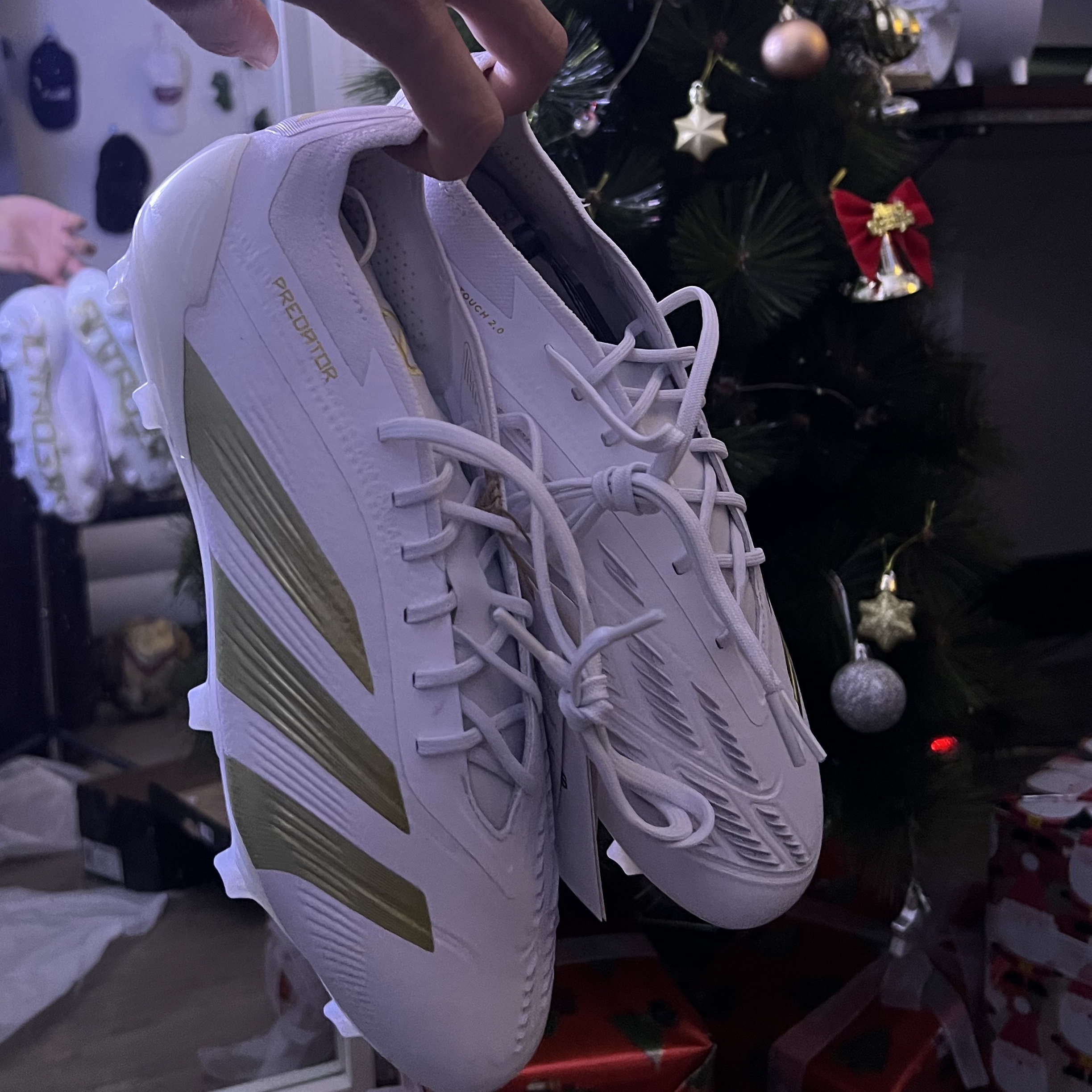 Adidas Predator Elite Foldover Tongue FG Cloud White Gold Metallic 착용 스타일 - 1