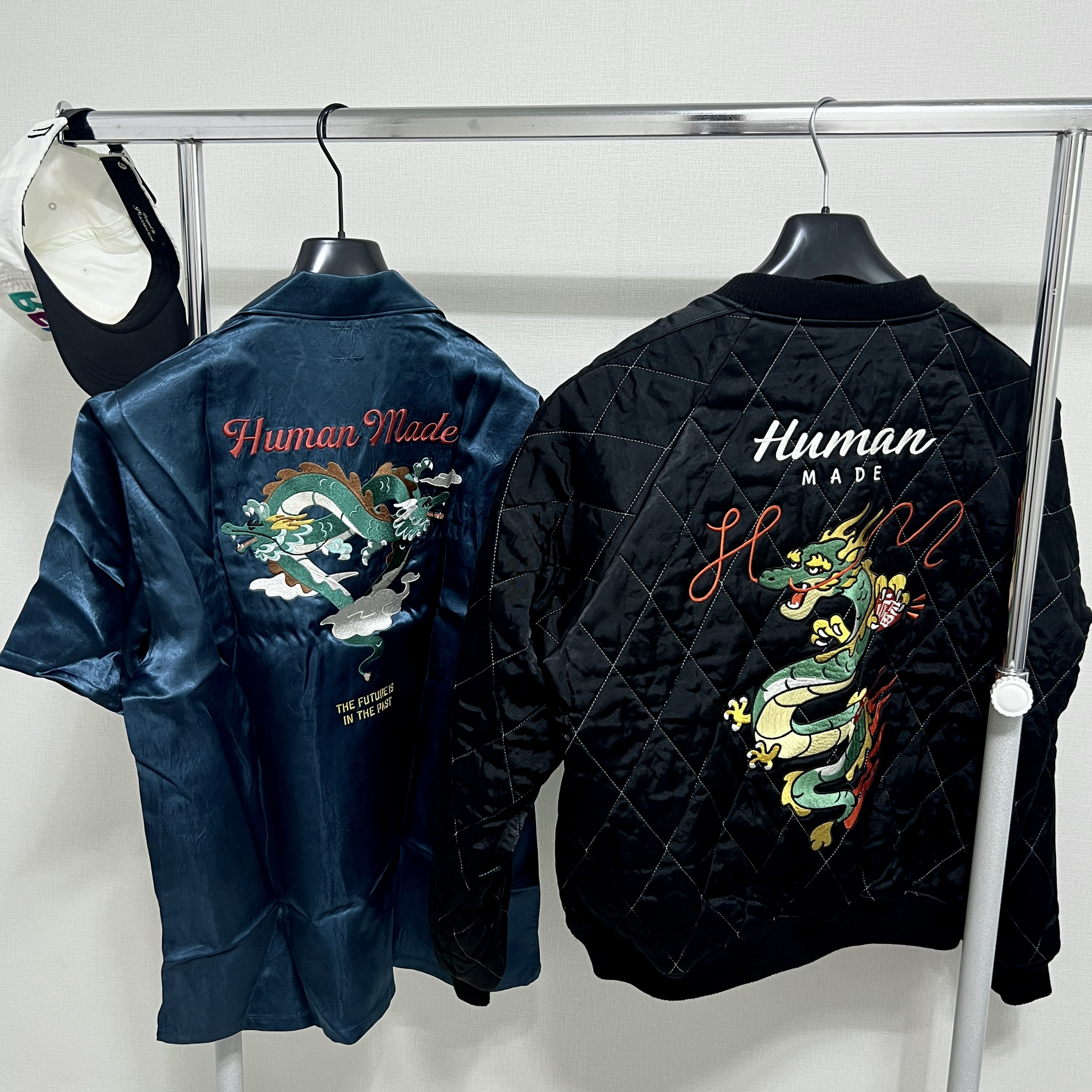 Human Made Reversible Yokosuka Jacket Black, Human Made Yokosuka S/S Shirt Green 착용 스타일