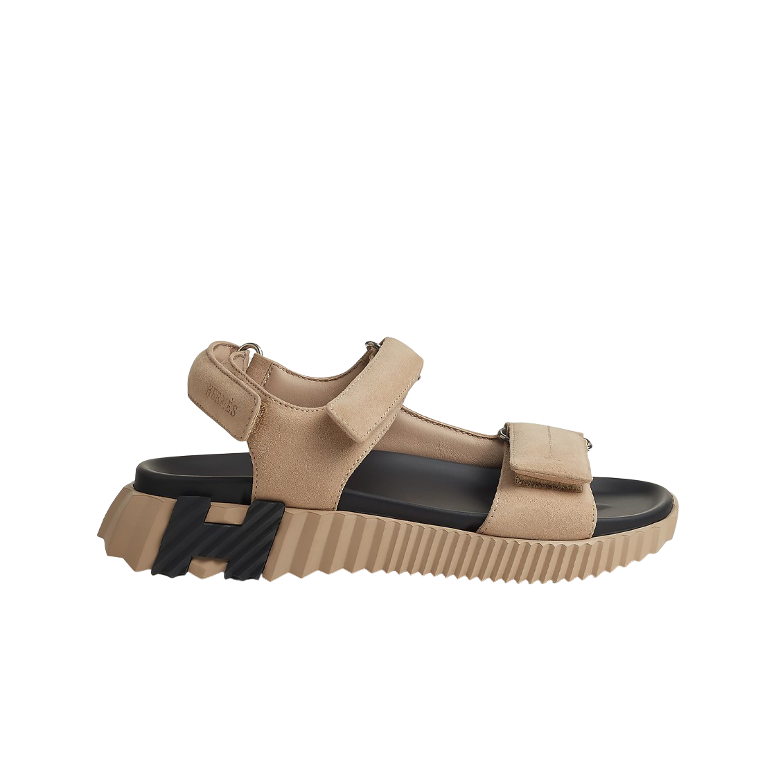 H242182ZD1 (W) Hermes Junior Sandal Suede Goatskin & Beige Camel