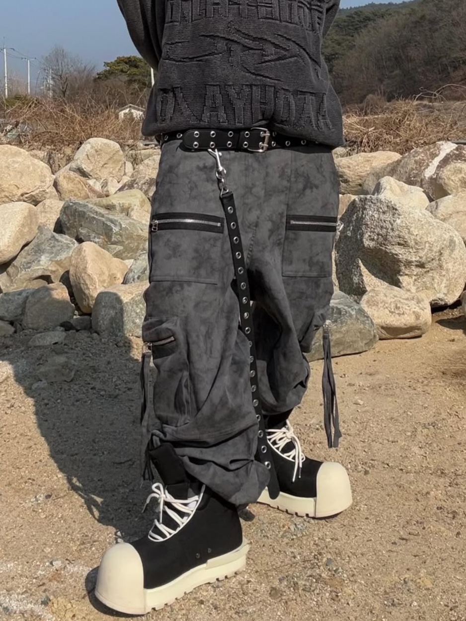 PHOS333 Moldy Versatile Zipper Pants Charcoal, PHOS333 Moldy Versatile Zipper Pants Blue 착용 스타일 - 2