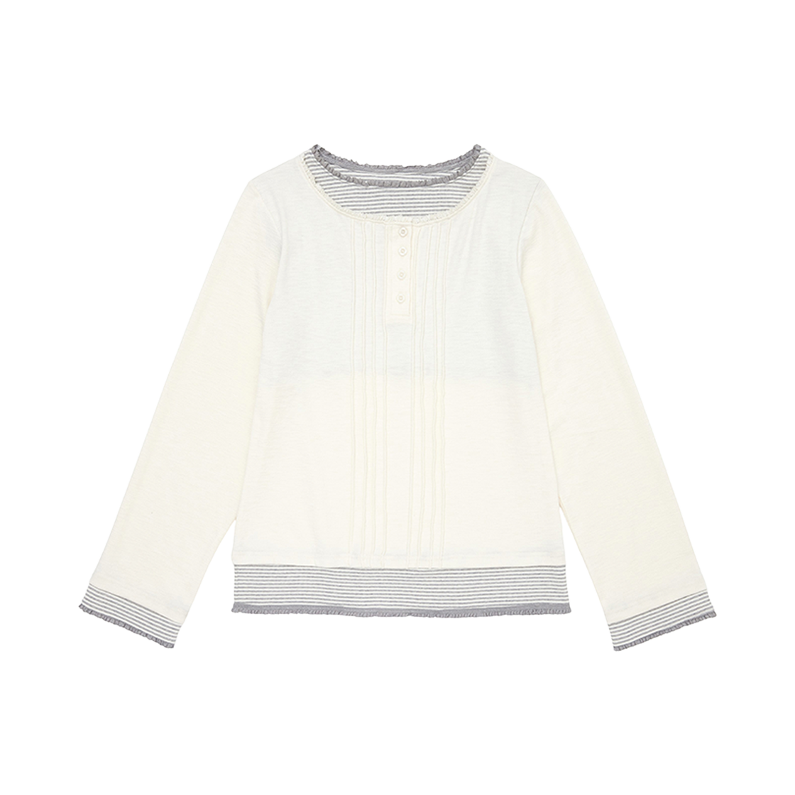 NASS25TS01IV Naaieen Vintage Layered Henley Neck Long Sleeve Ivory