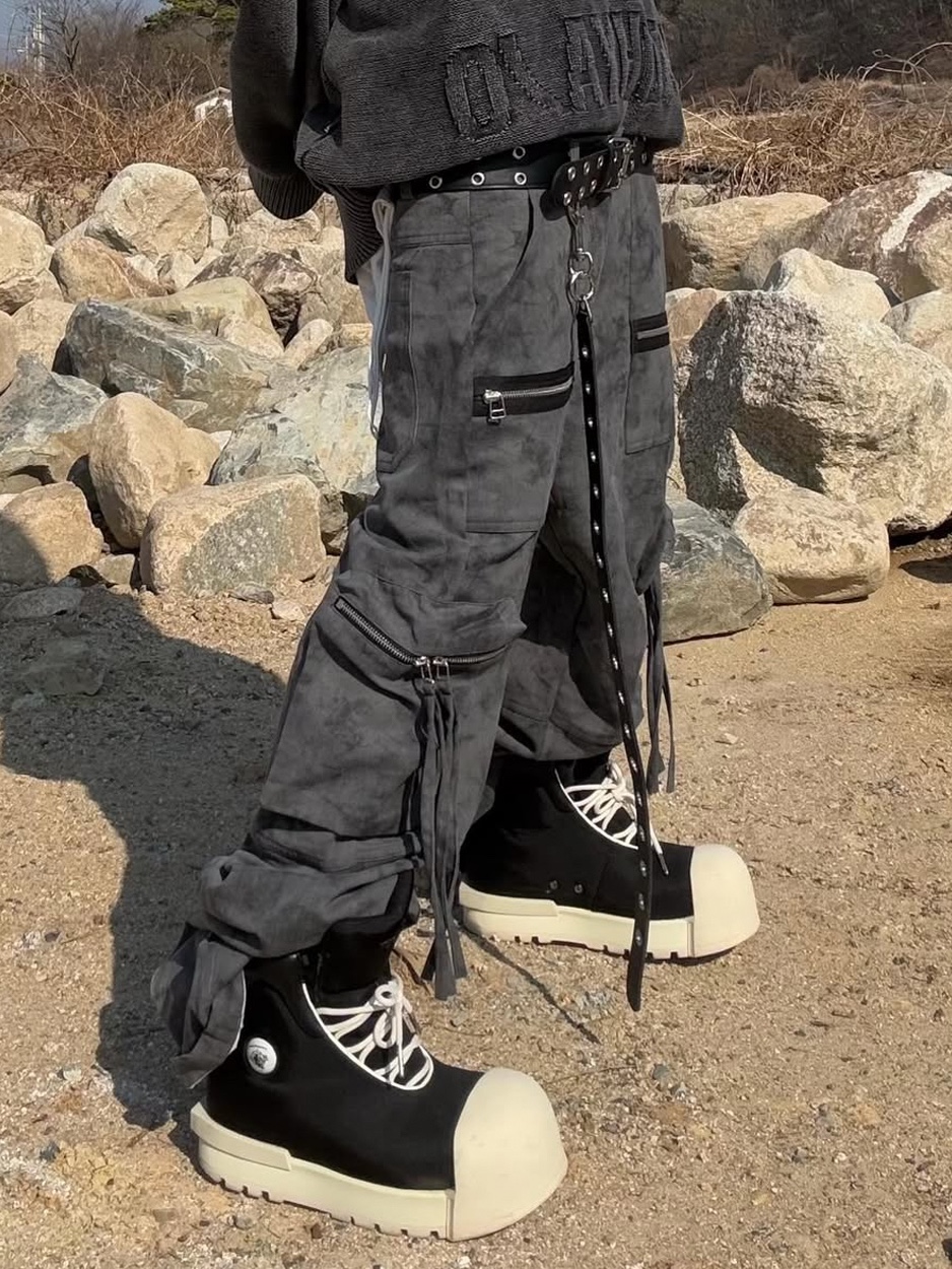 PHOS333 Moldy Versatile Zipper Pants Charcoal, PHOS333 Moldy Versatile Zipper Pants Blue 착용 스타일 - 3