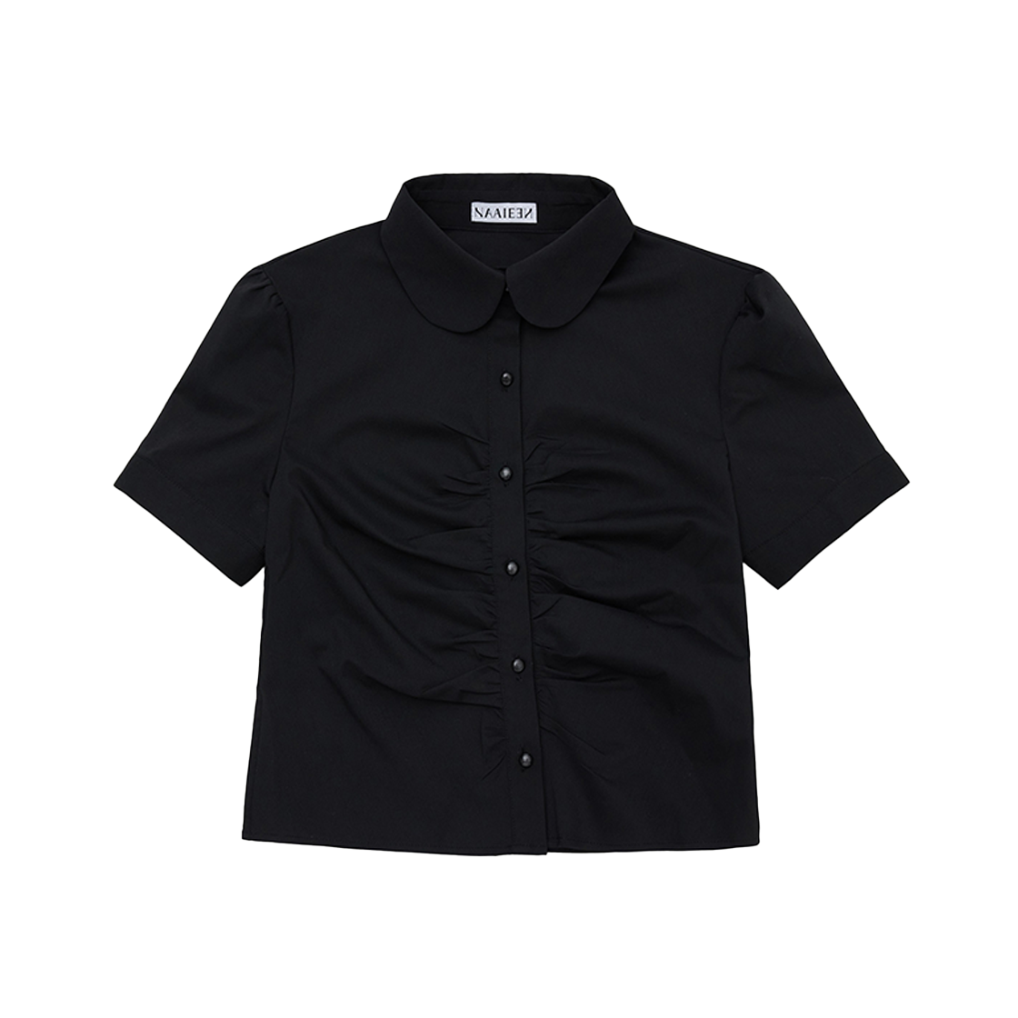 NASS25SH01_01 Naaieen Round Collar Short Sleeve Shirt Black