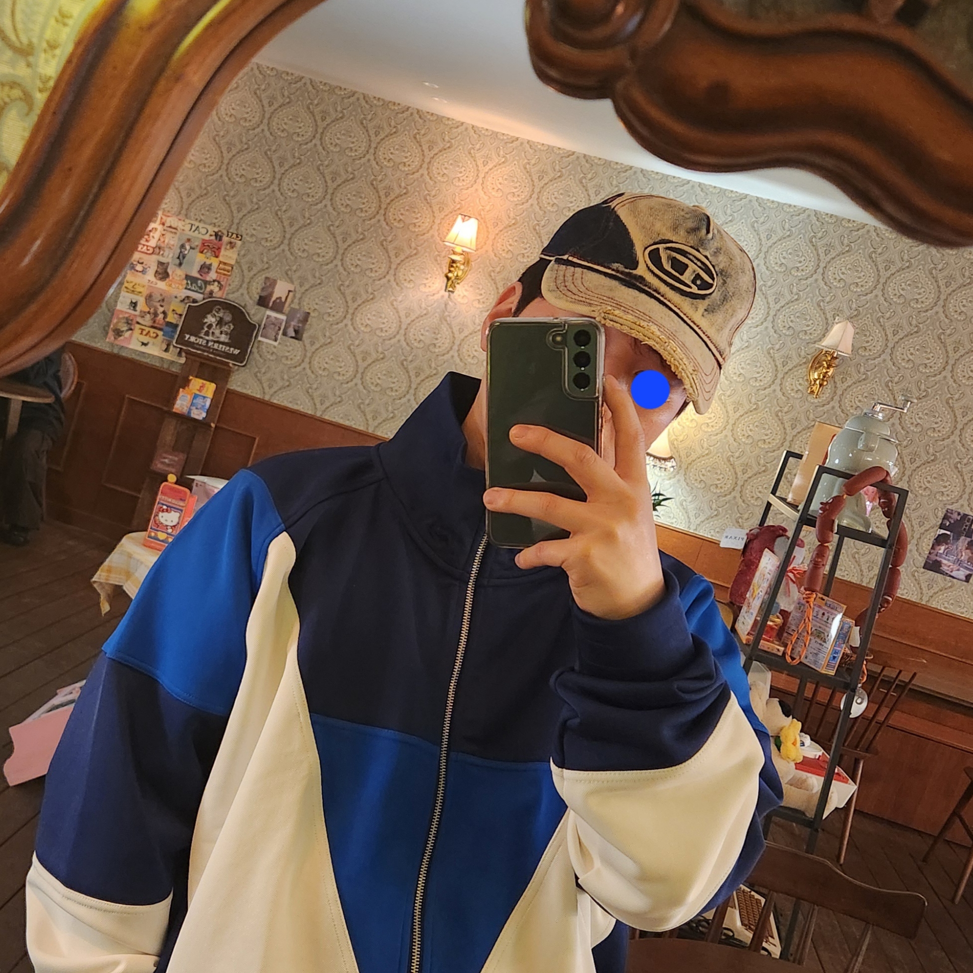 Diesel C-Seymon Treated Denim Baseball Cap Blue White 착용 스타일