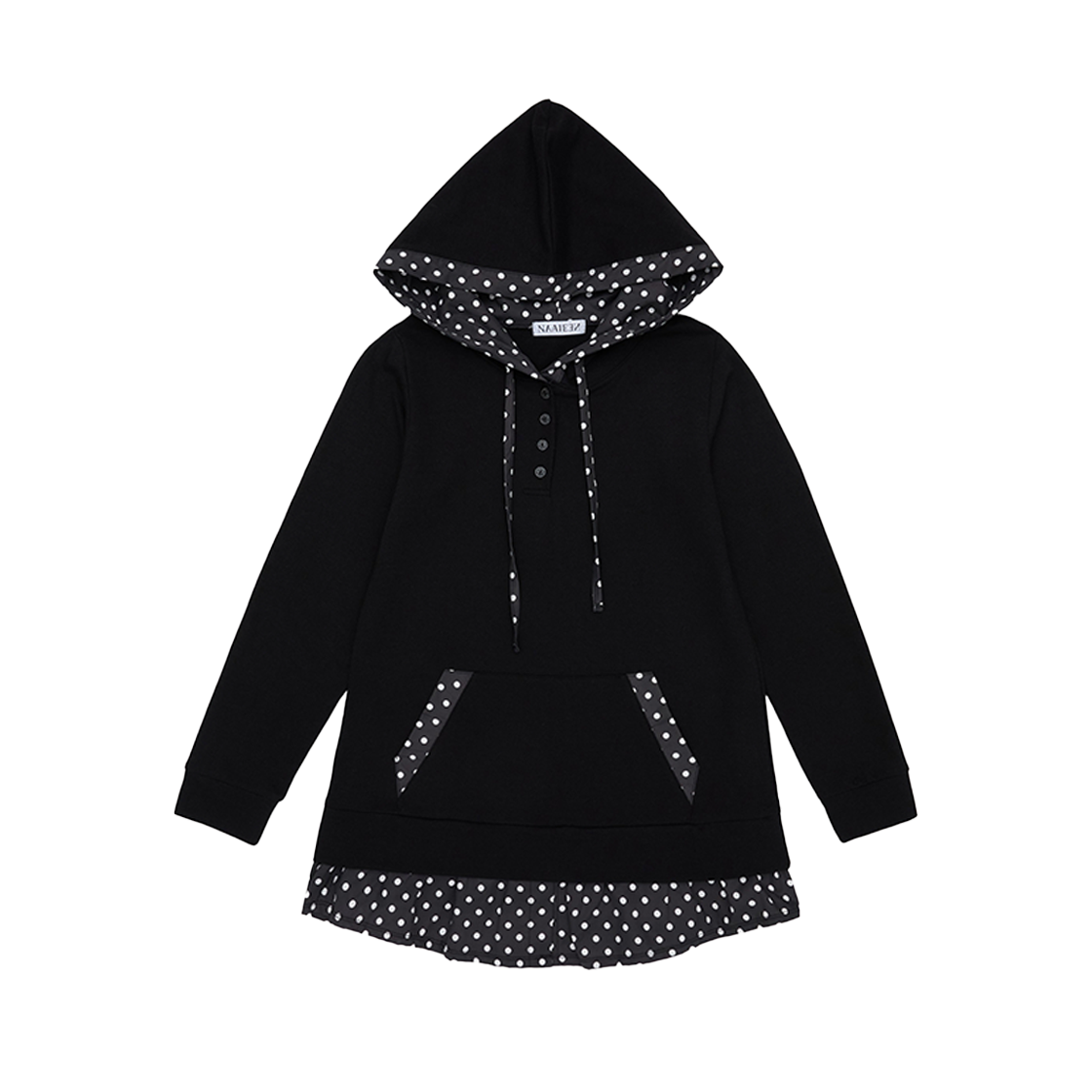 NASS25HD01_01 Naaieen Dot Henley Neck Hooded Long Sleeve Black