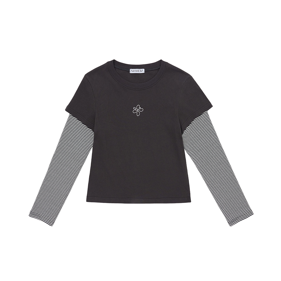 NASS25TS03CH Naaieen Logo Layered Long Sleeve Charcoal
