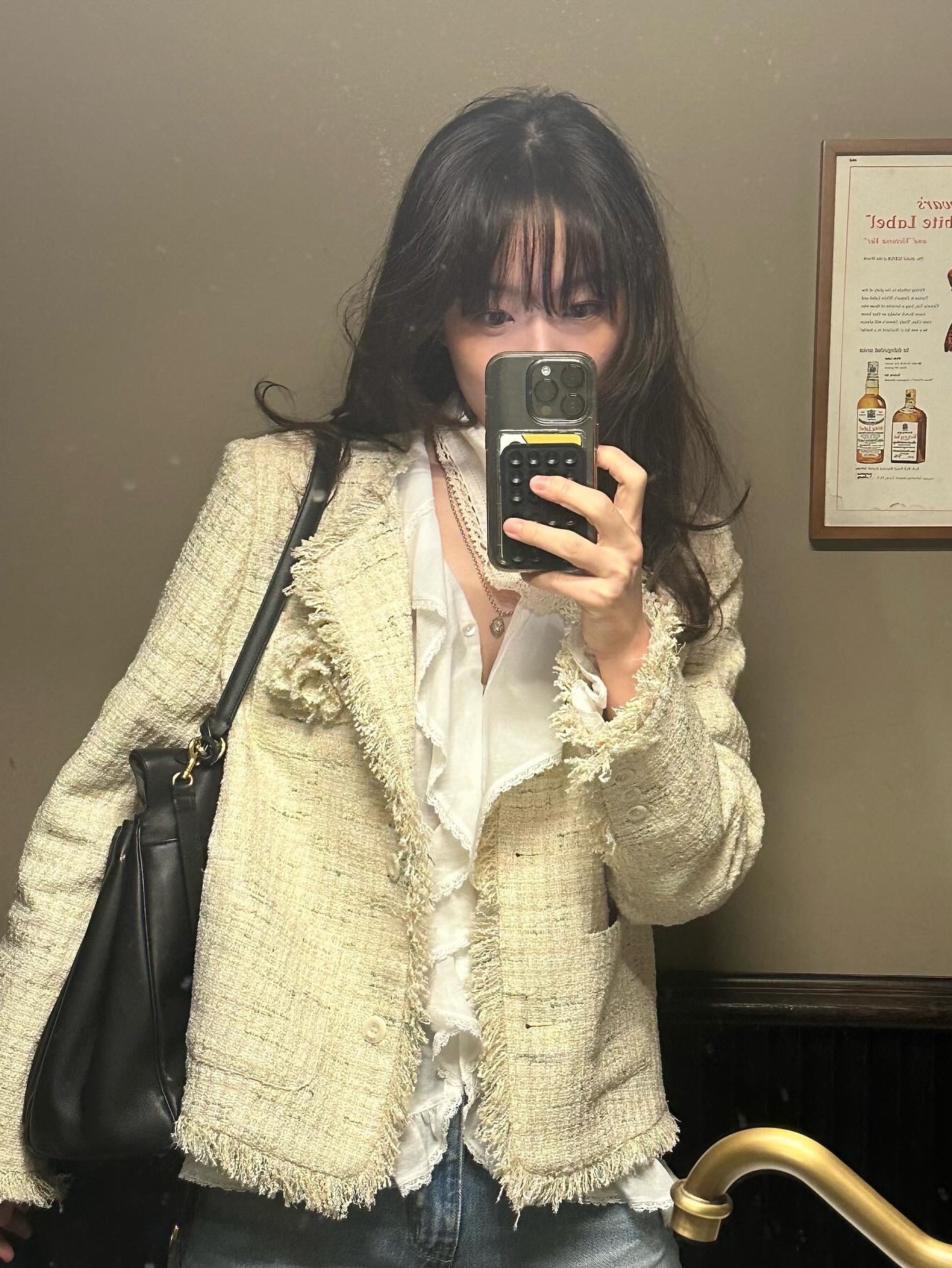 FLETTA Fringe Tweed Jacket with Corsage Mint, FLETTA Fringe Tweed Jacket with Corsage Cream 착용 스타일 - 3