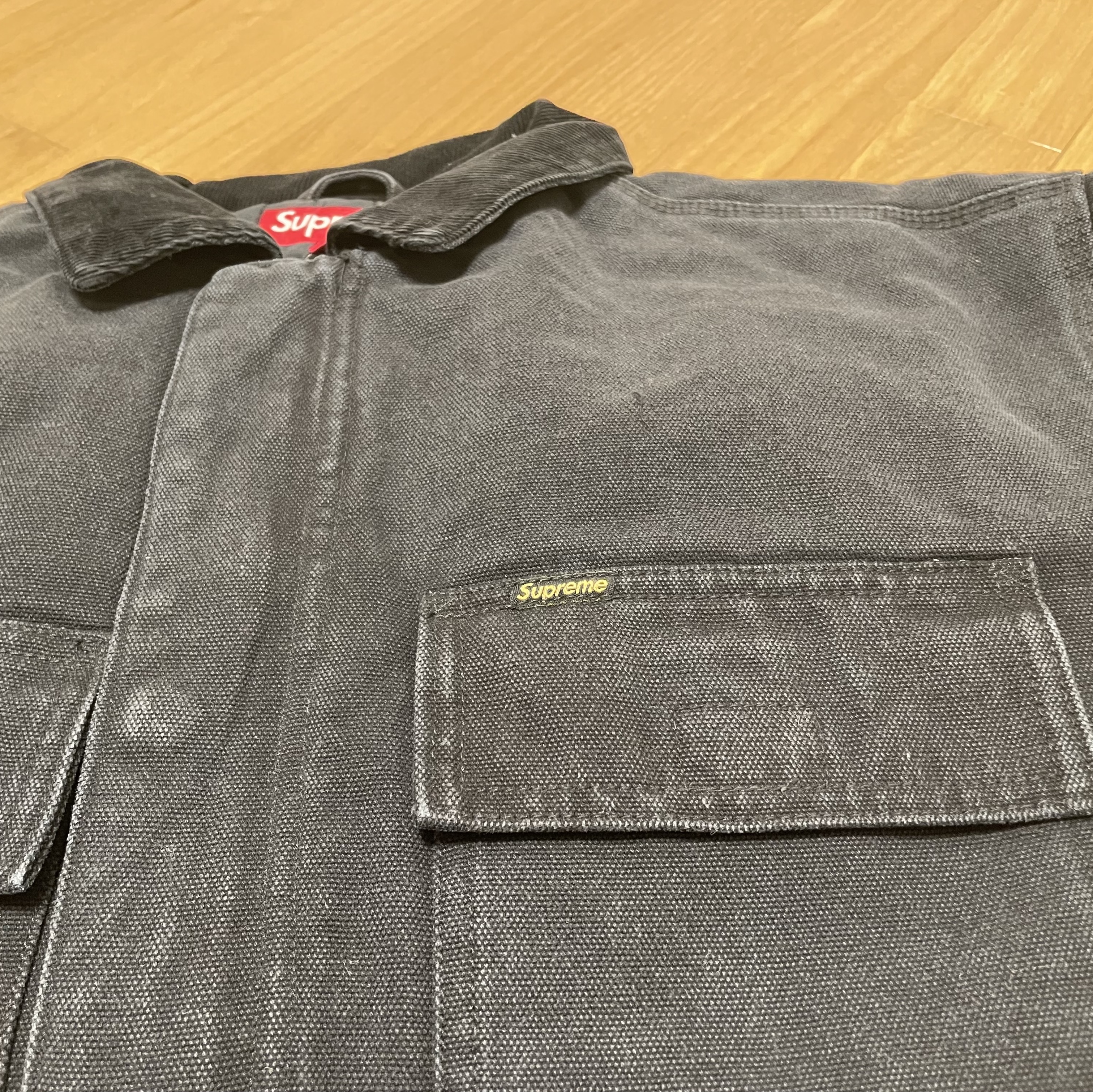 Supreme Old English Canvas Work Jacket Black - 25SS 착용 스타일 - 4
