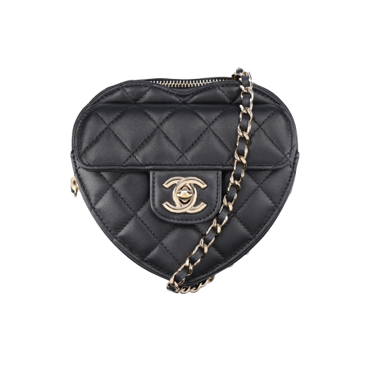 AP2784 Chanel Chain Heart Bag Lambskin Black Gilding