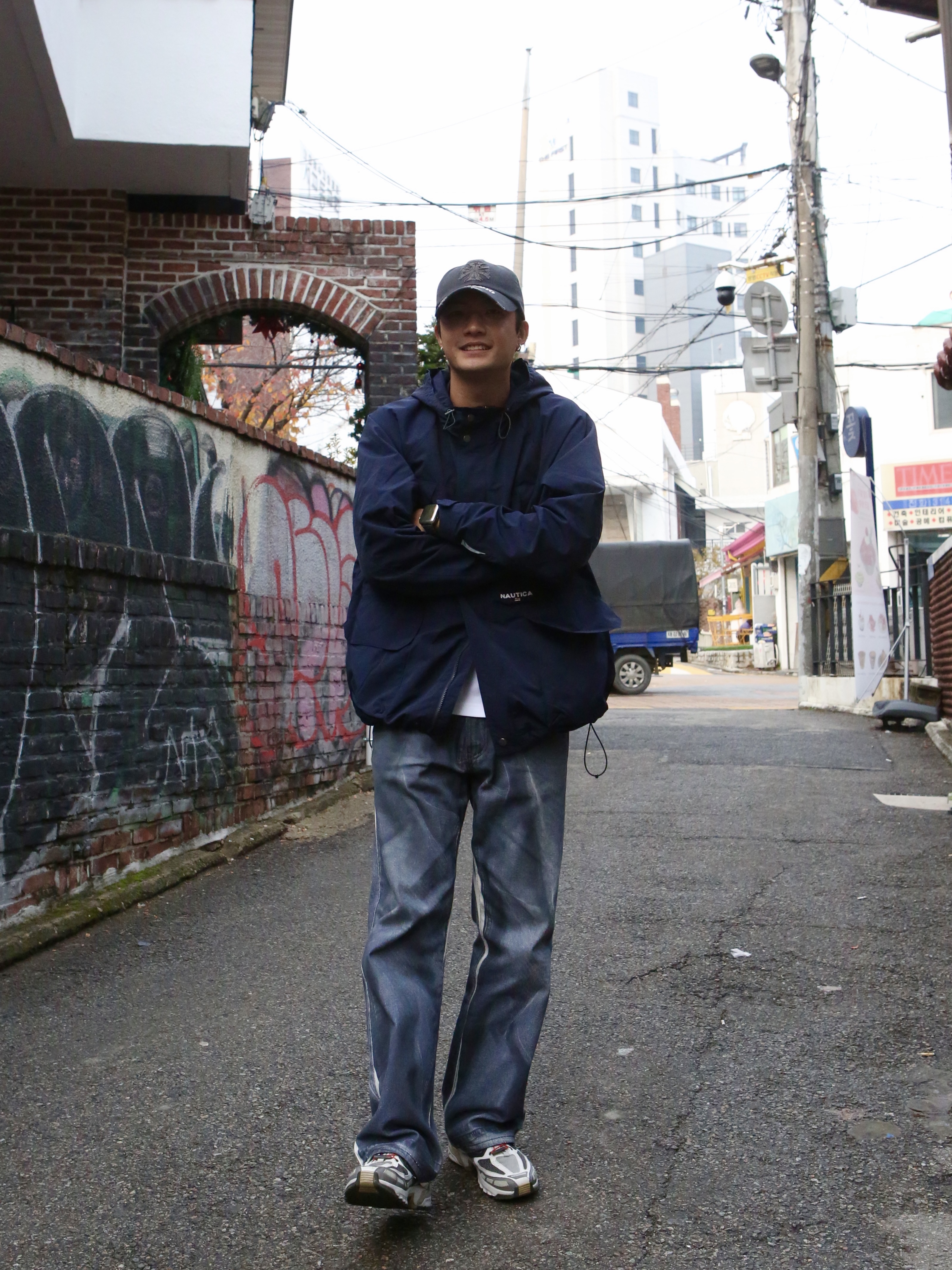 ETCE Cross Destroyed Cap Black, Typing Mistake Digital Washed Denim Pants Black - 22FW 착용 스타일 - 2