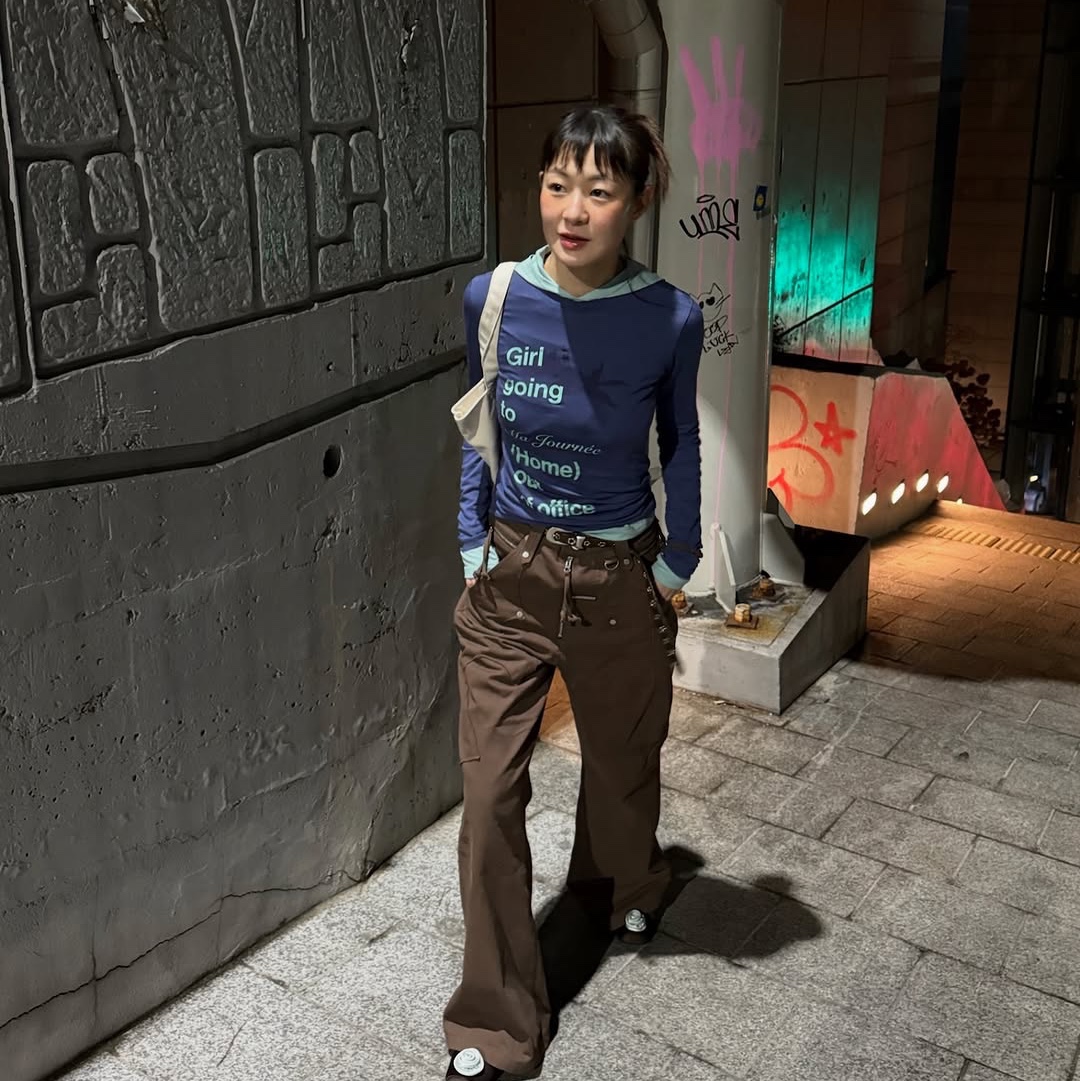 Thevinylhouse Western Boots Cut Pants Brown 착용 스타일 - 2