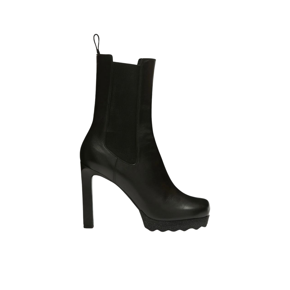 (W) 오프화이트 레더 힐 부츠 블랙((W) Off-White Leather Heeled Boots Black)
