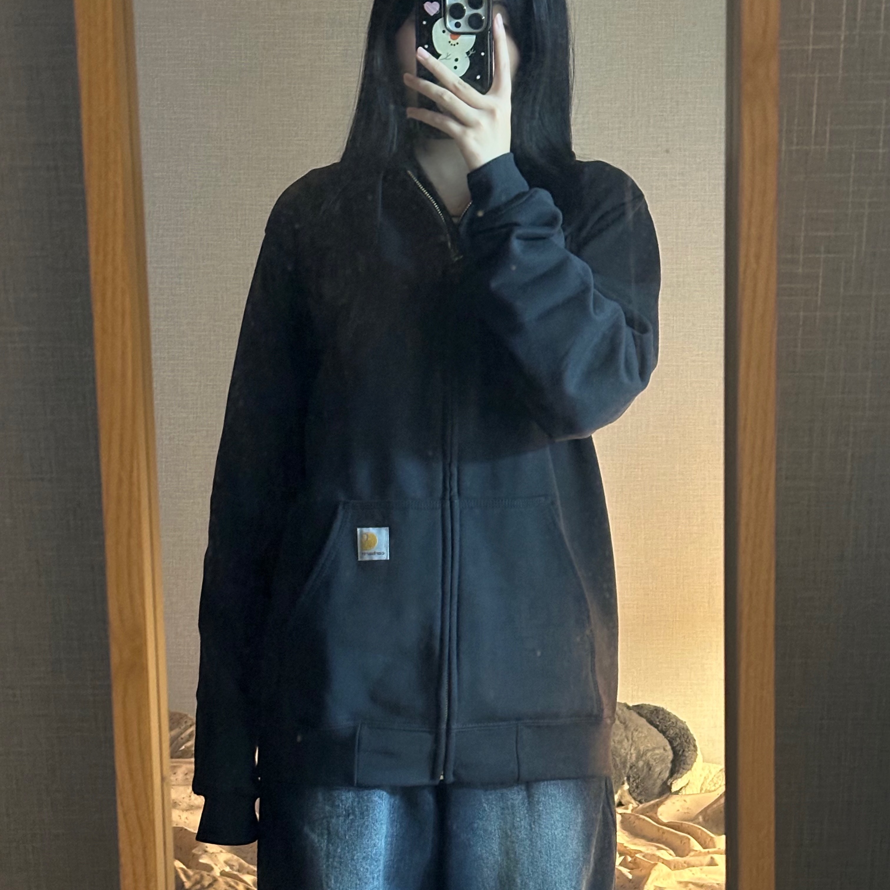 Carhartt Loose Fit Midweight Regular Full Zip Sweatshirt Black 착용 스타일 - 1