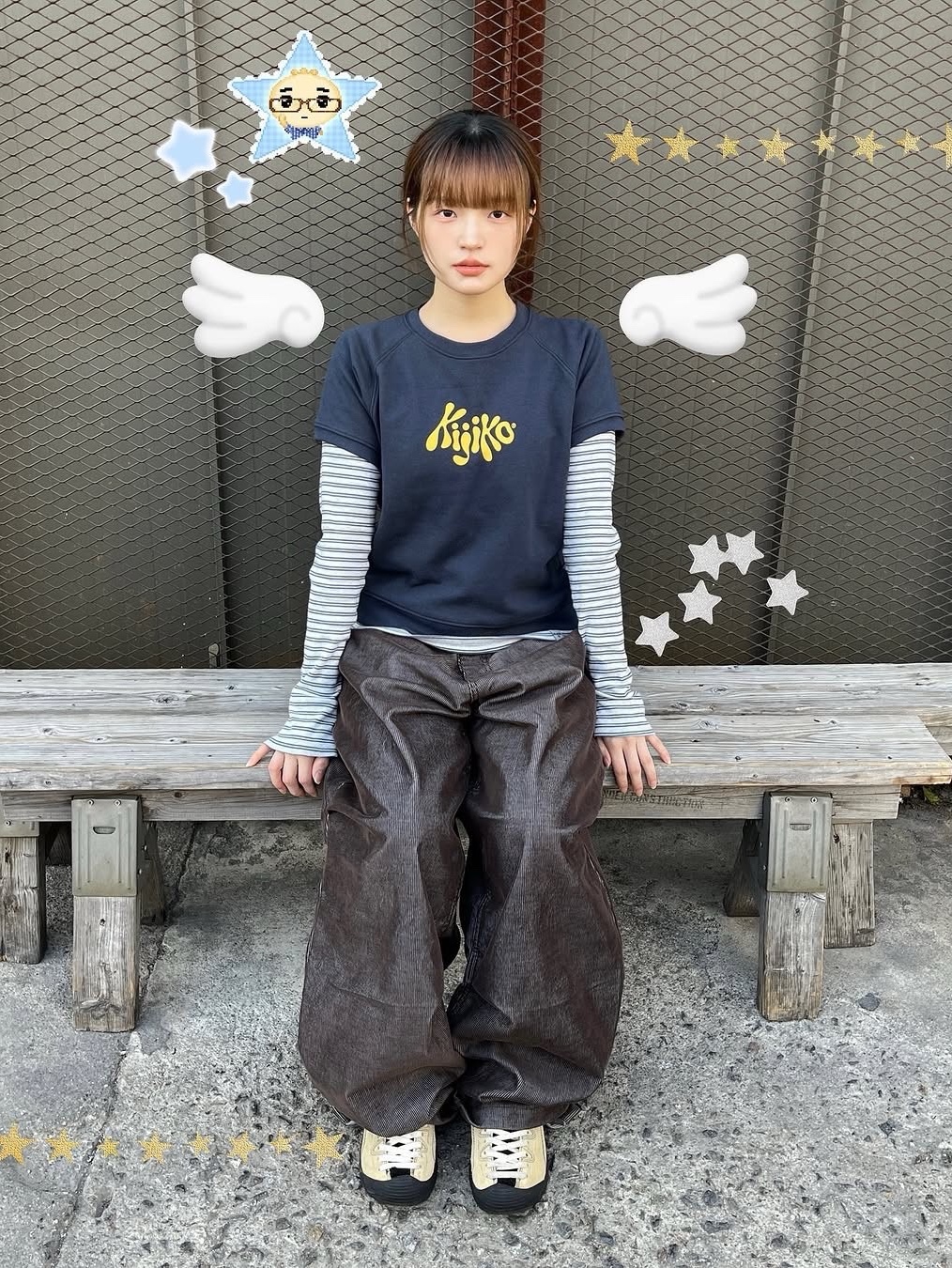 KIJIKO Layered Sweatshirt Set Navy, KIJIKO Layered Sweatshirt Set Gray 착용 스타일