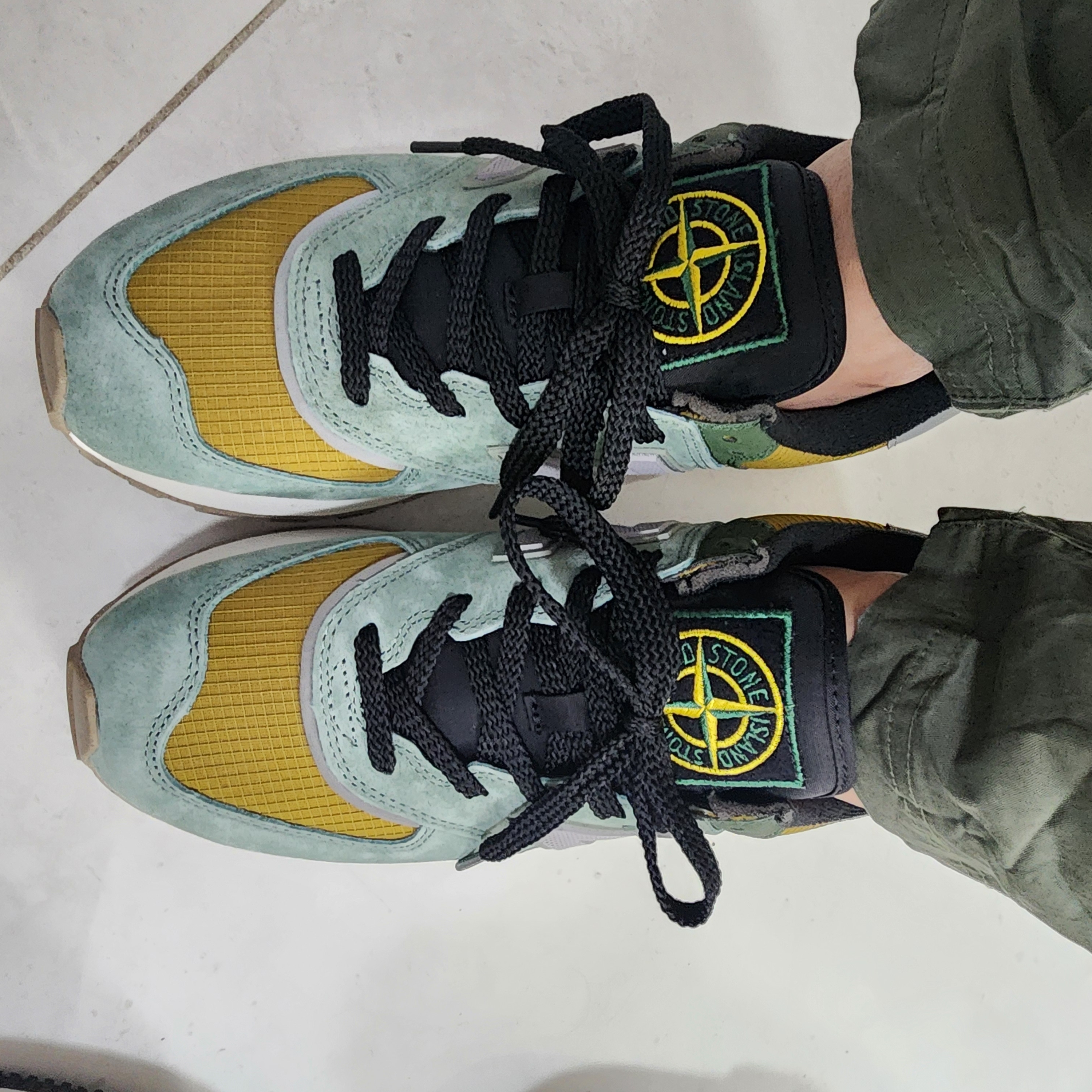 New Balance x Stone Island 574 Legacy Light Green 착용 스타일