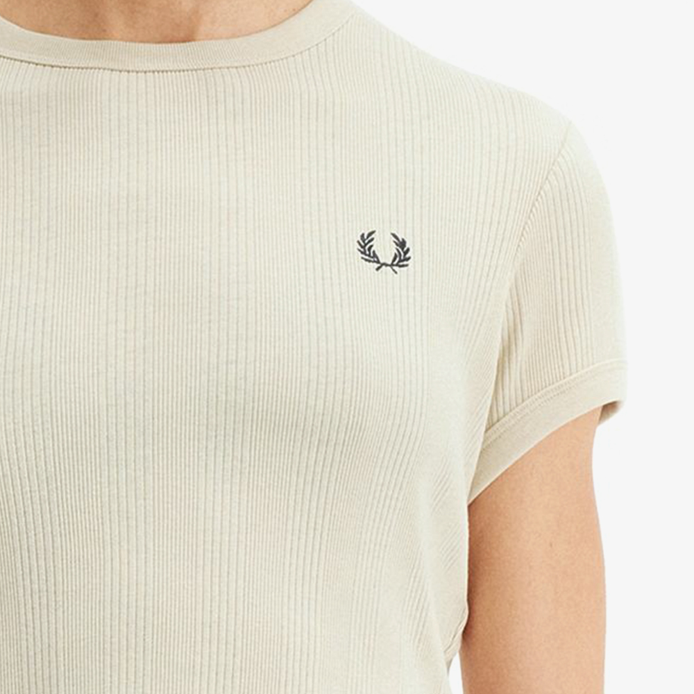 프레드페리 우먼즈 크롭 립 티셔츠 오트밀(Fred Perry Womens Cropped Ribbed T-Shirt Oatmeal) - 5
