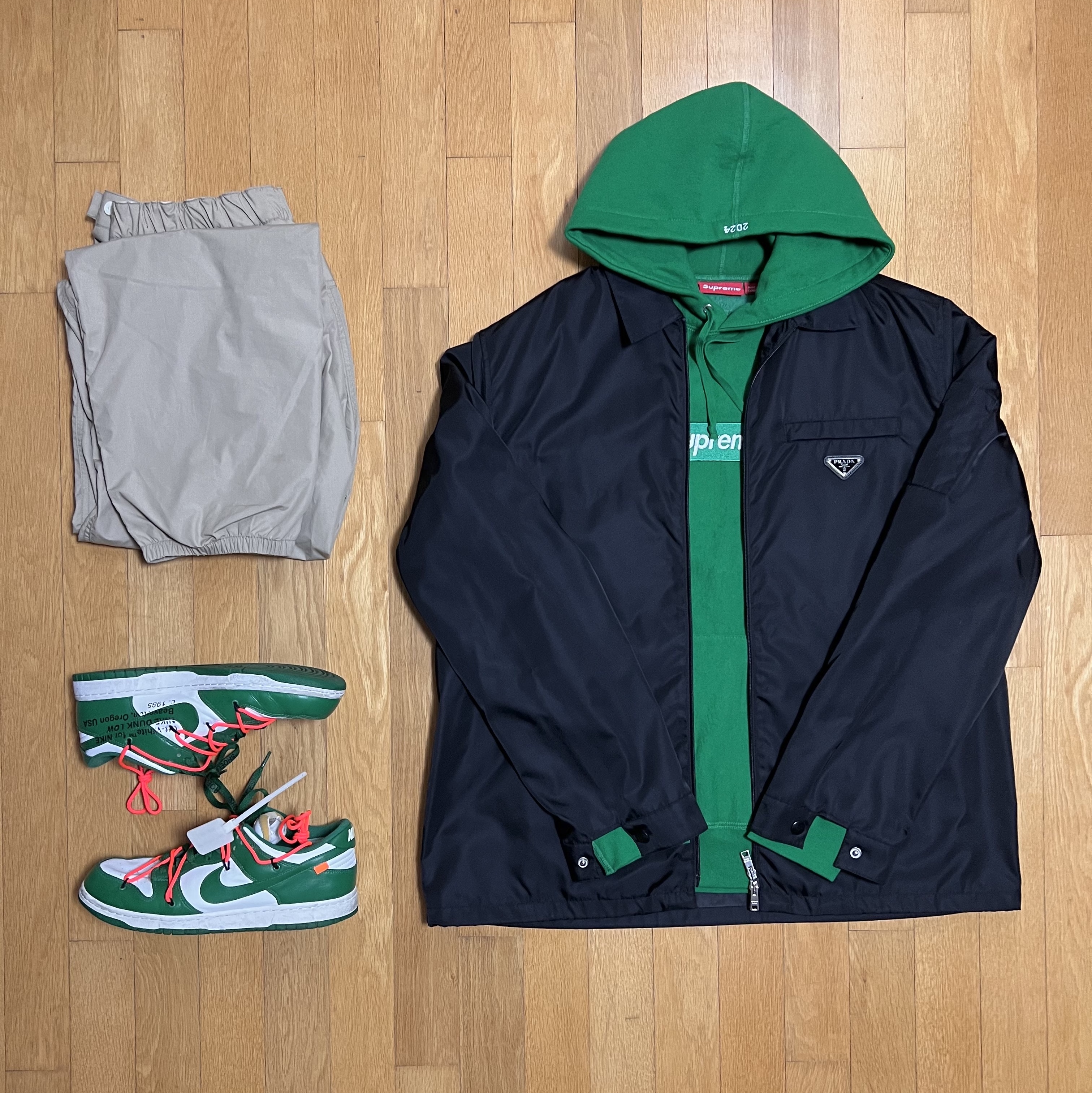 Prada Re-Nylon Shirt Black, Supreme Box Logo Hooded Sweatshirt Green - 24FW 착용 스타일