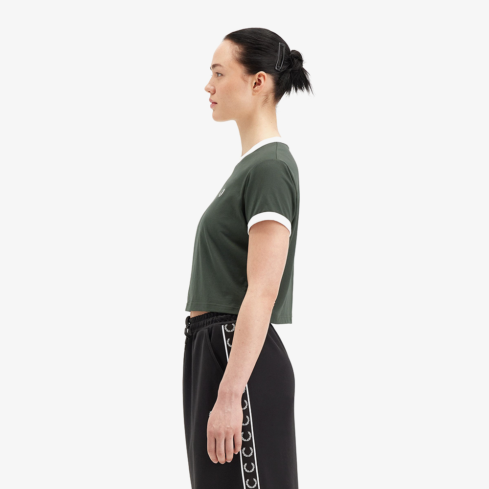 프레드페리 우먼즈 크롭 링어 티셔츠 코트 그린(Fred Perry Womens Cropped Ringer T-Shirt Court Green) - 3