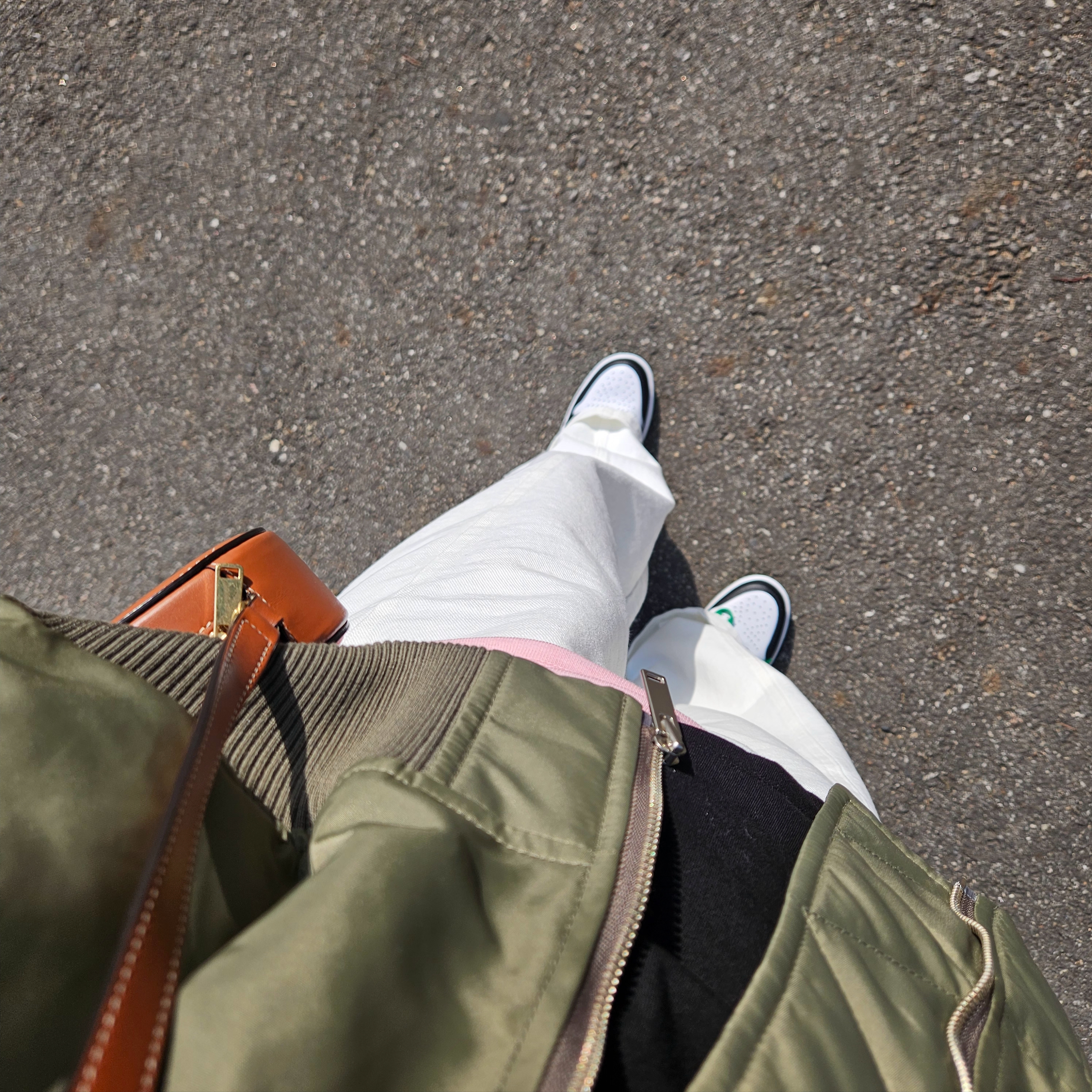 Jordan 1 Retro High OG Black and Lucky Green, Celine Oval Bag Cuir Triomphe in Smooth Calfskin Tan 착용 스타일 - 4