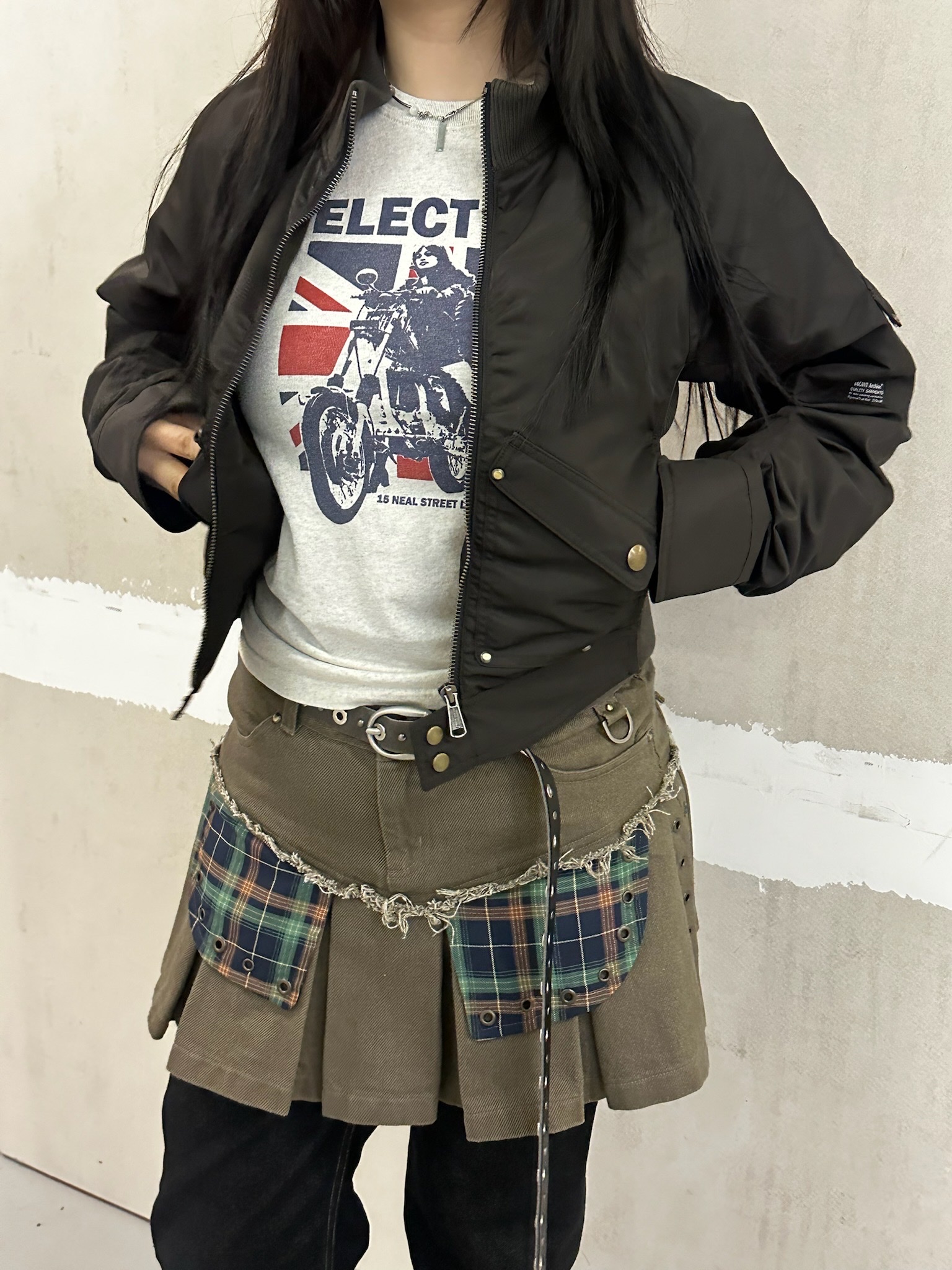 Vacant Archive Linkin Skinny Eyelet Belt Black 착용 스타일