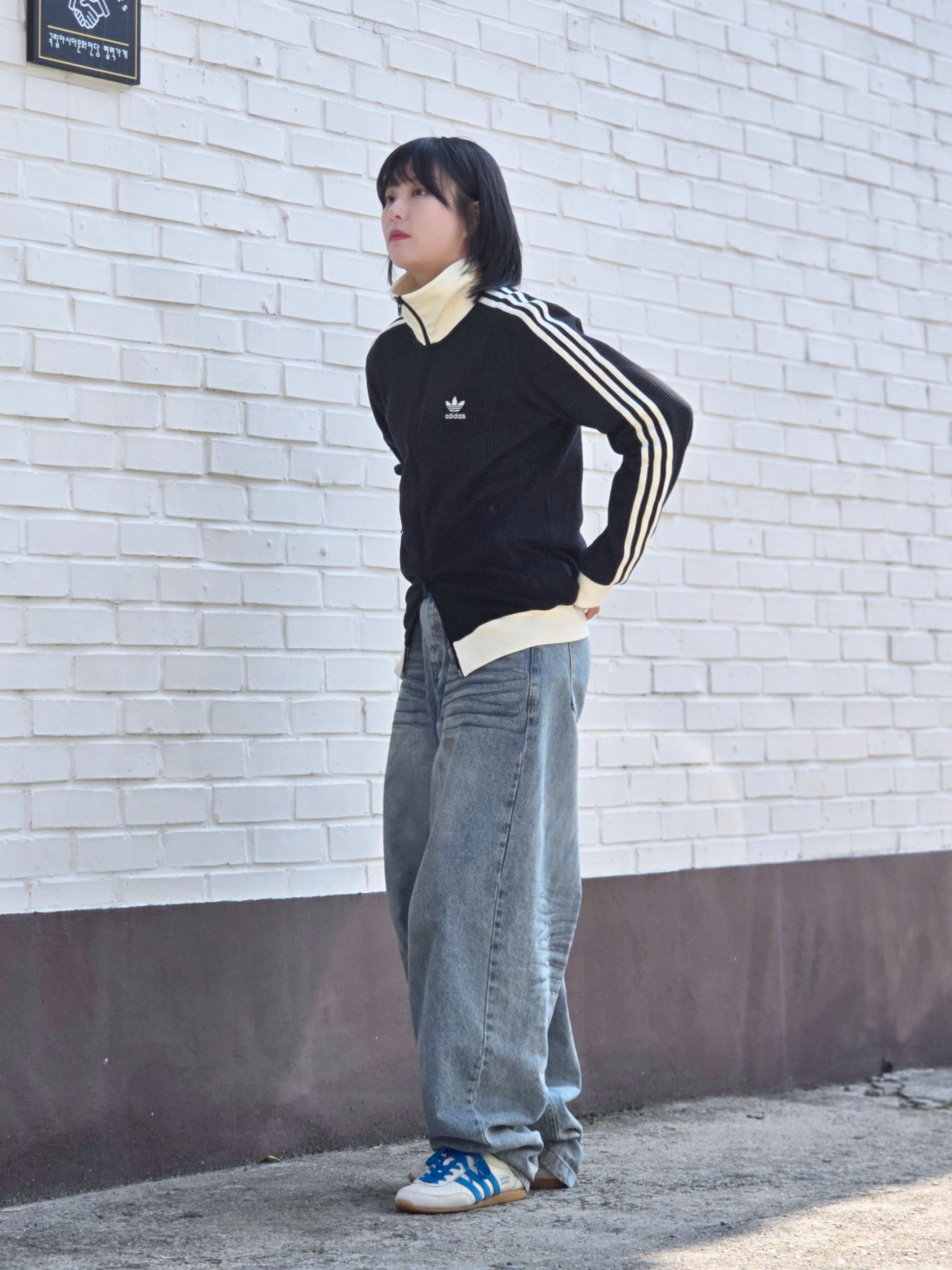Adidas Waffle Beckenbauer Track Top Black - KR Sizing, (W) Adidas Japan Cream White Blue 착용 스타일